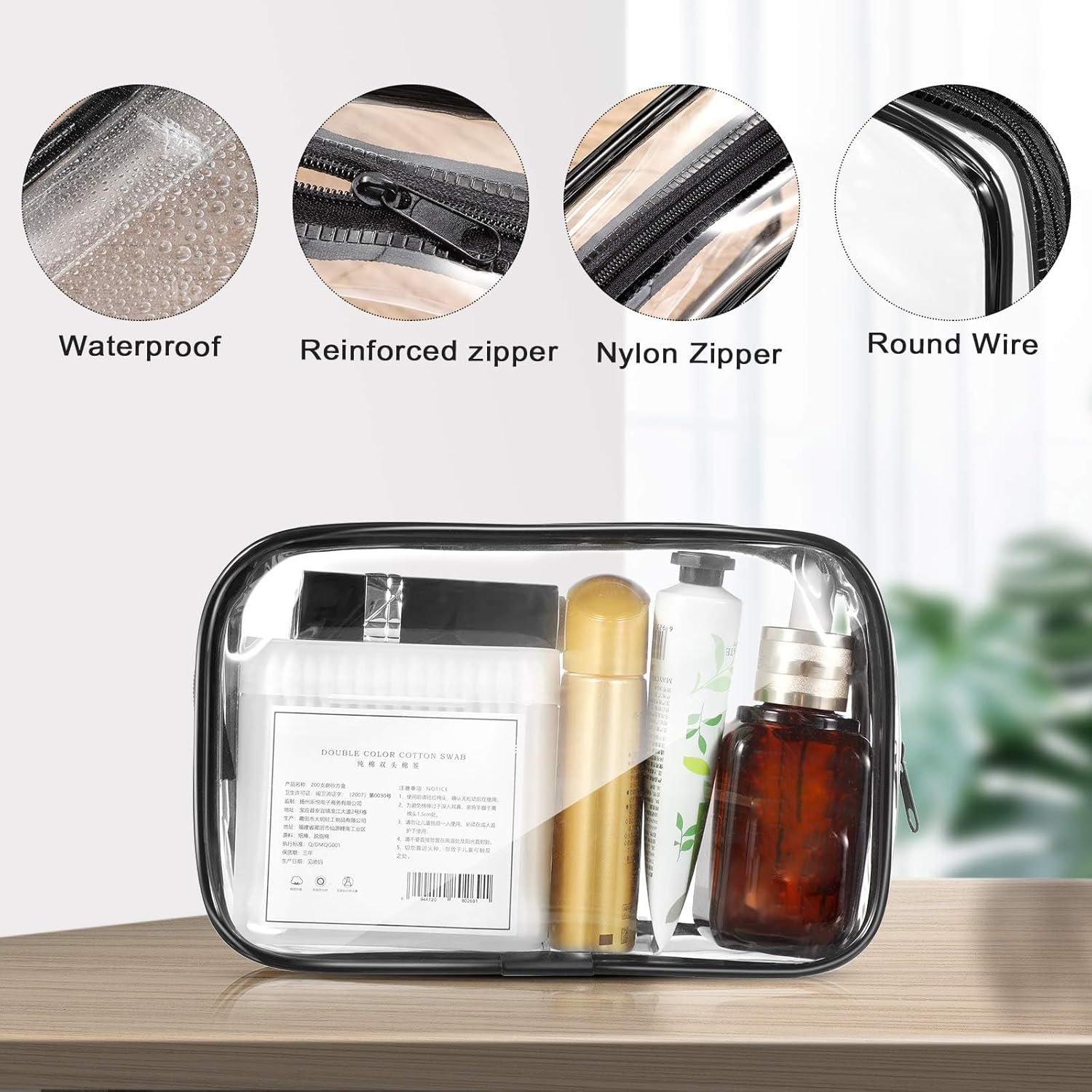 Private Label 12 Pieces Clear PVC Zipper Makeup Bags Cosmetic Storage Pouches Waterproof Travel Toiletries Cases Medium Black with Custom Logo Direct Supplier