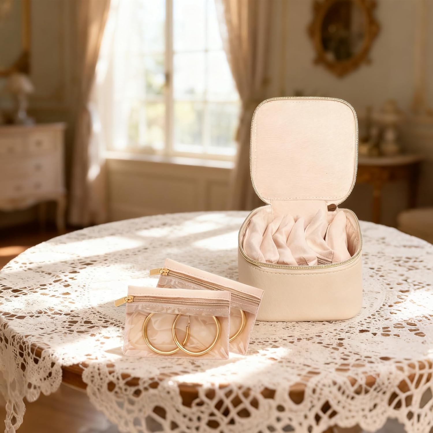 Manufacturer of Small Travel Jewelry Case Custom Logo Organizer Box with 6 Velvet Zipper Pockets Private Label Portable Storage Bag for Rings Earrings Necklaces Birthday Gifts for Women