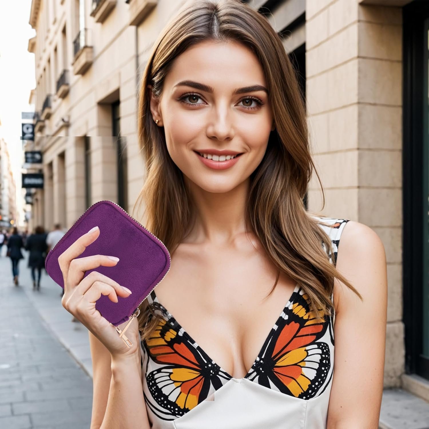 Private Label Travel Jewelry Case Manufacturer 13-Pocket Portable Organizer Pouch Soft Velvet for Necklaces Bracelets Earrings Rings Mini Bag Smooth Double Metal Zipper Gifts for Women Custom Logo Purple