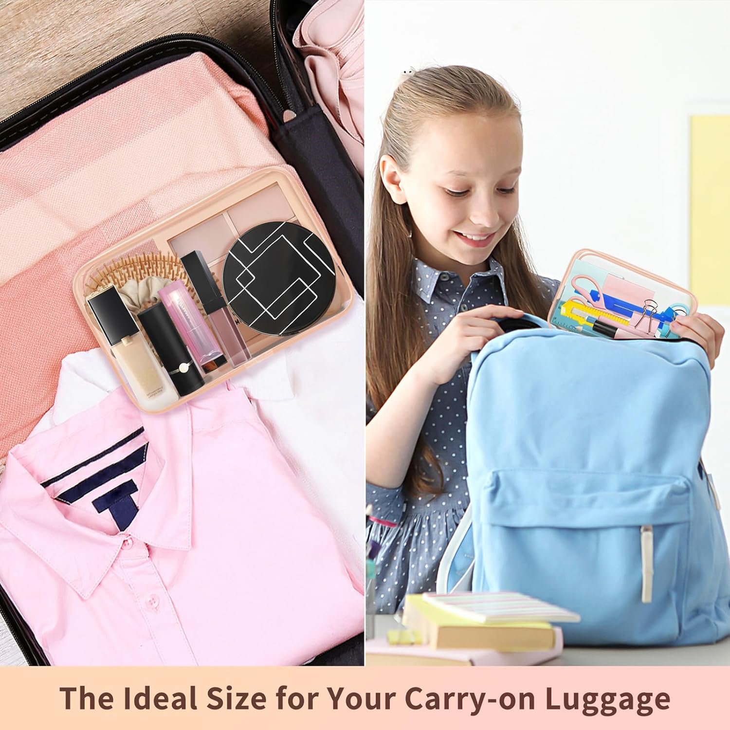 Private Label 12 PCS Custom Logo Clear Makeup Bags with Zipper for Women TSA Approved Toiletry Pouches Bulk Cosmetic for Travel Organizer Orange-pink Medium Supplier