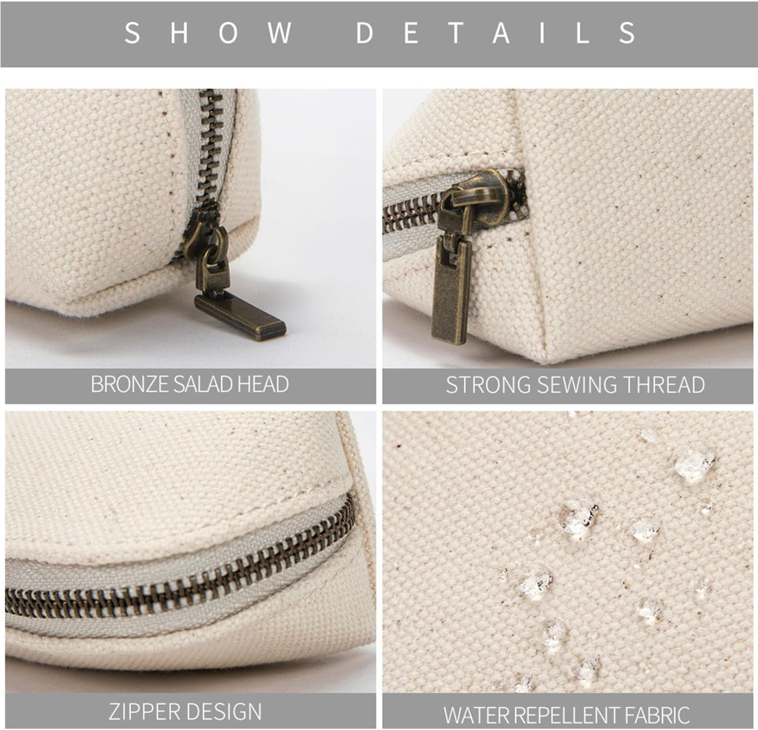 Private Label Canvas Pencil Case Custom Logo Cotton Canvas Multifunctional Zipper Pencil Bag Portable Storage Factory (Beige)