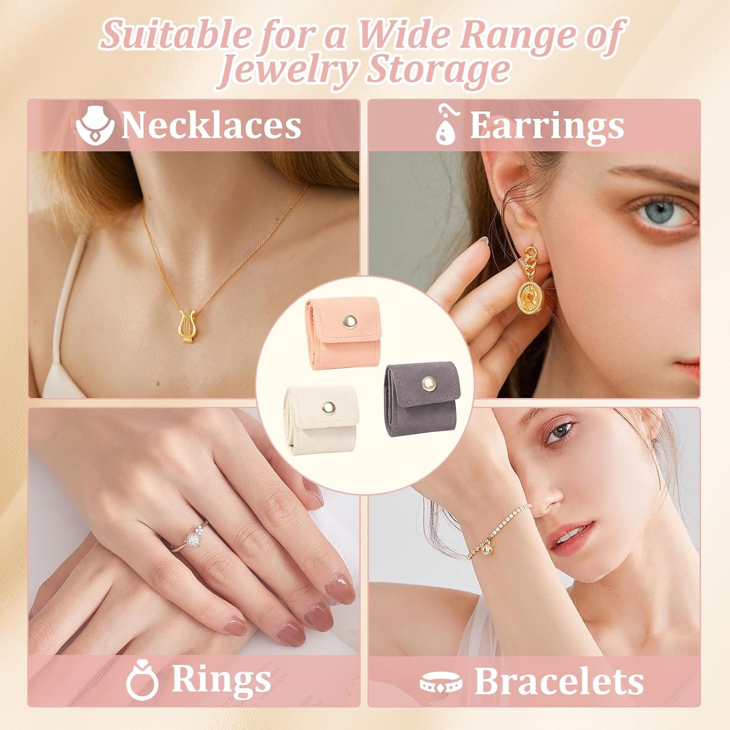 Custom Logo 6 Pcs Mini Travel Jewelry Bags with Buckle Private Label Foldable Jewelry Organizer Case for Earrings Rings Necklaces Manufacturer