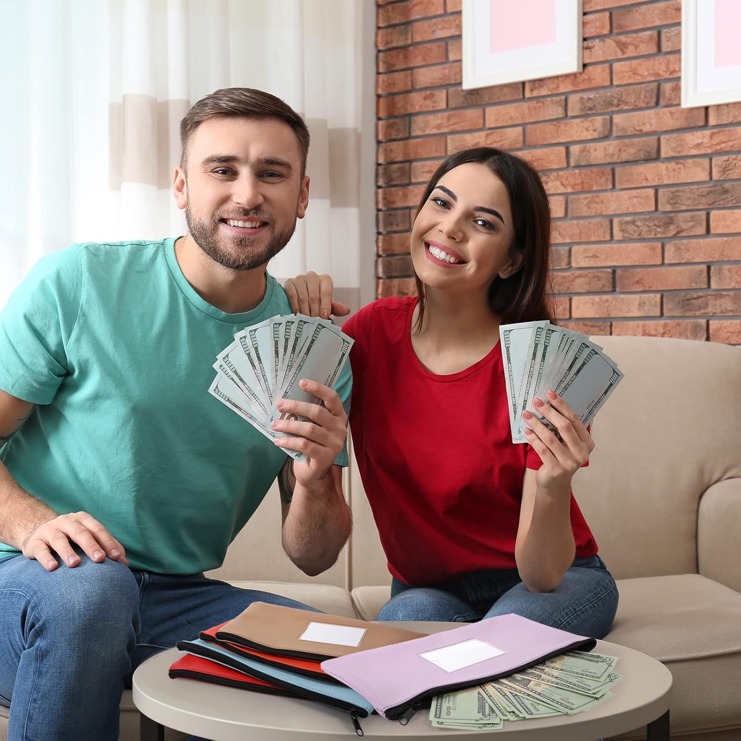 Private Label 30 Pieces 11 x 6 Inch Zipper Security Bank Deposit Bags Clear Window Leatherette Cash Coin Pouches Multicolor Manufacturer Custom Logo