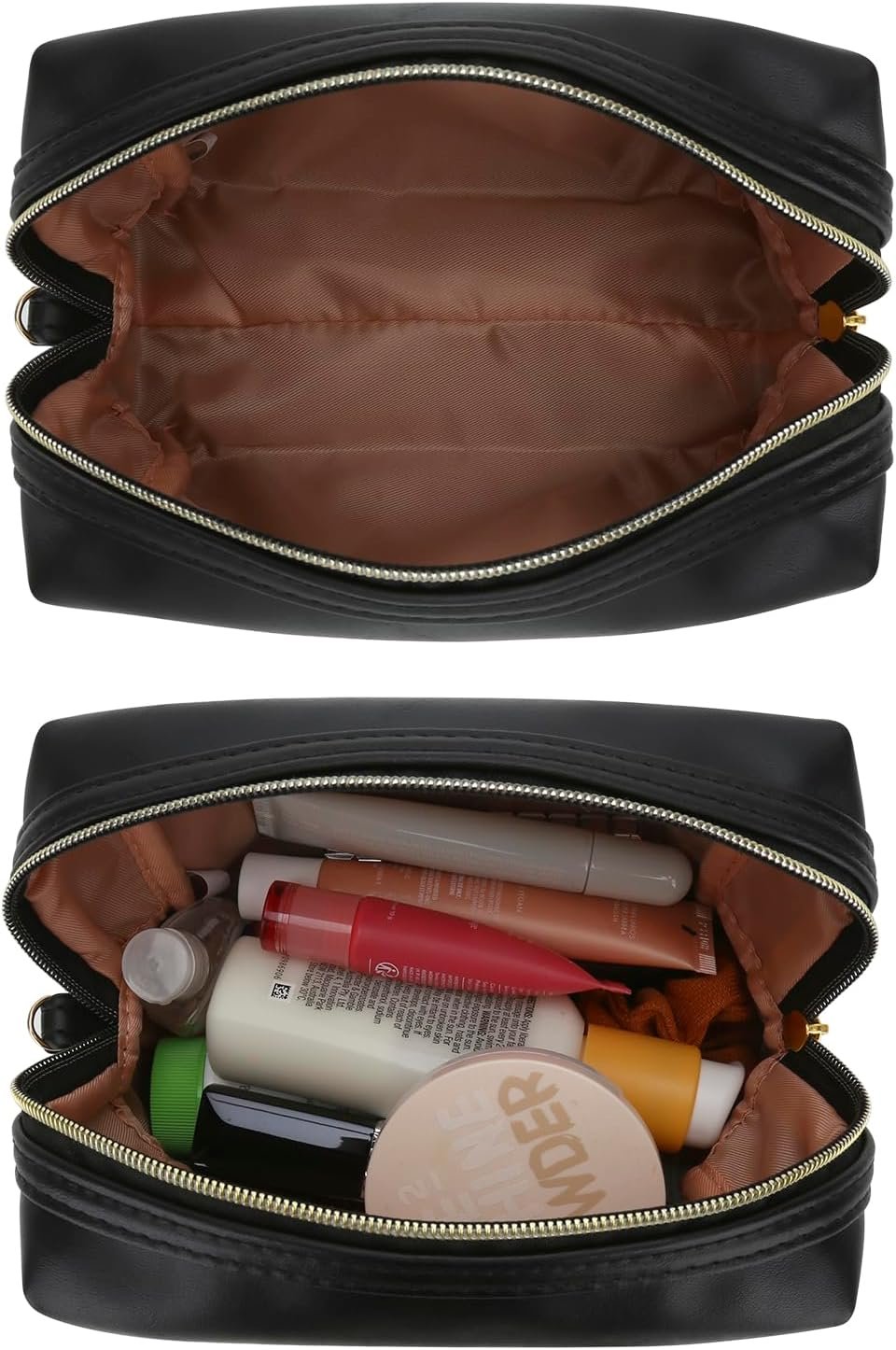 Manufacturer Small Makeup Bag Travel Cosmetic Toiletry Zipper Pouch Private Label Organizer with Handle Soft PU Leather Skincare Case Custom Logo for Women (Black)