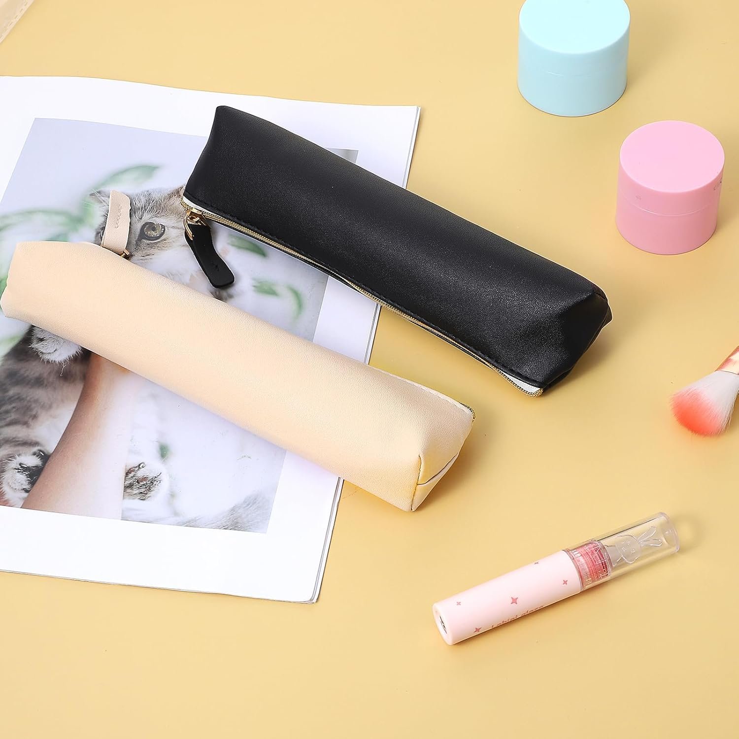 Private Label 2Pcs Mini PU Leather Makeup Bag for Purse Portable Cosmetic Organizer Coin Purse Lipstick Holder Small Travel Storage Pouch with Custom Logo Black Beige Supplier