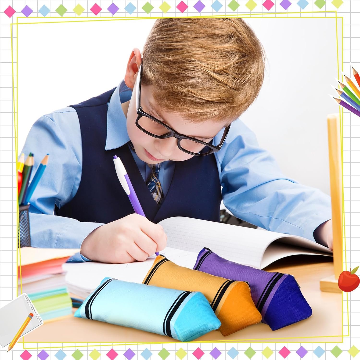 Factory 6 Pcs Bulk Colorful Kawaii Cute Crayon Shaped Pencil Pouches with Zipper Private Label Aesthetic Organizers Custom Logo for Office Supplies