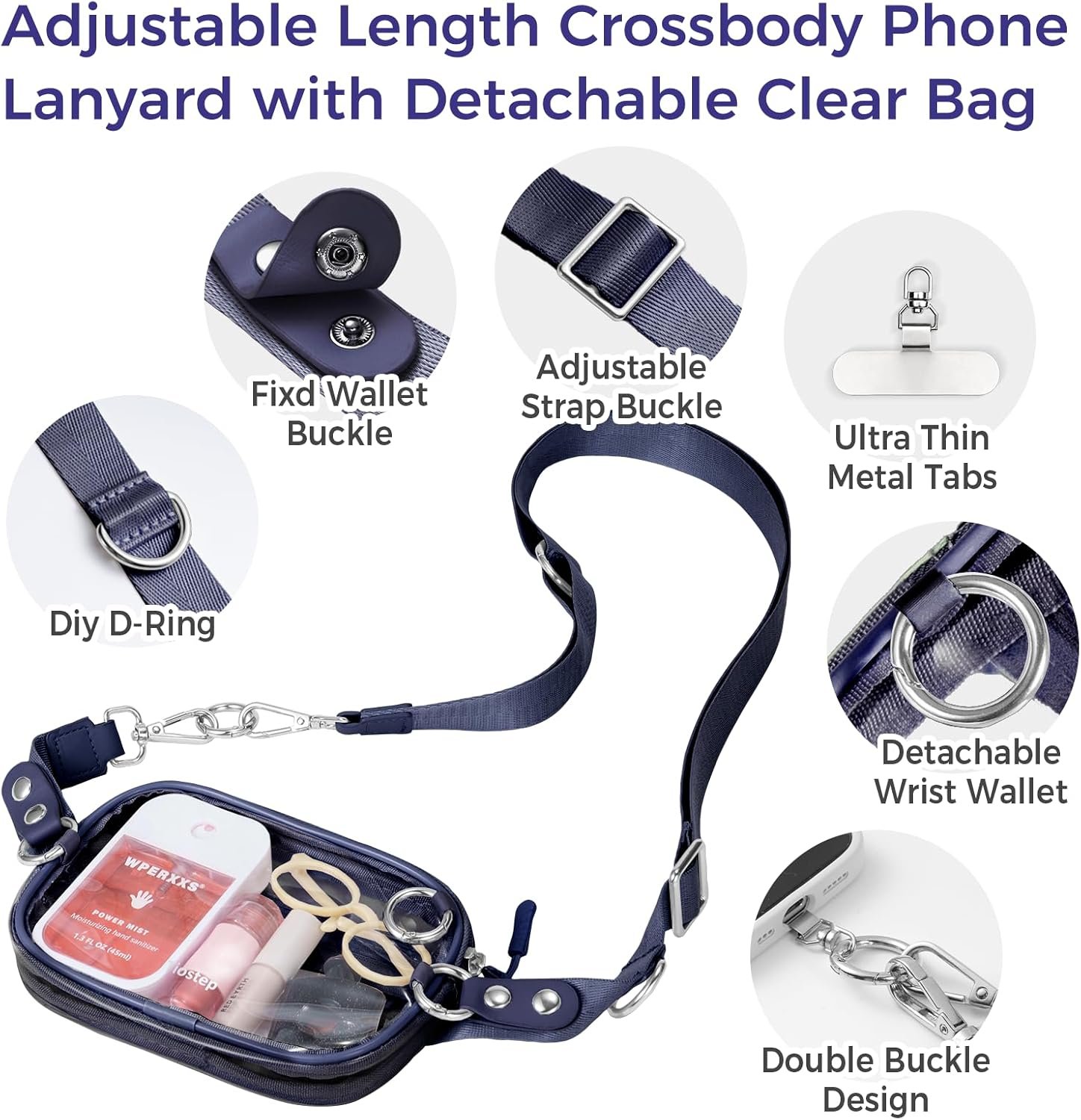 Private Label Crossbody Phone Lanyard Adjustable Detachable Strap with Wallet Clear Zipper Pouch Bag for Stadium Events Concerts Custom Logo Manufacturer