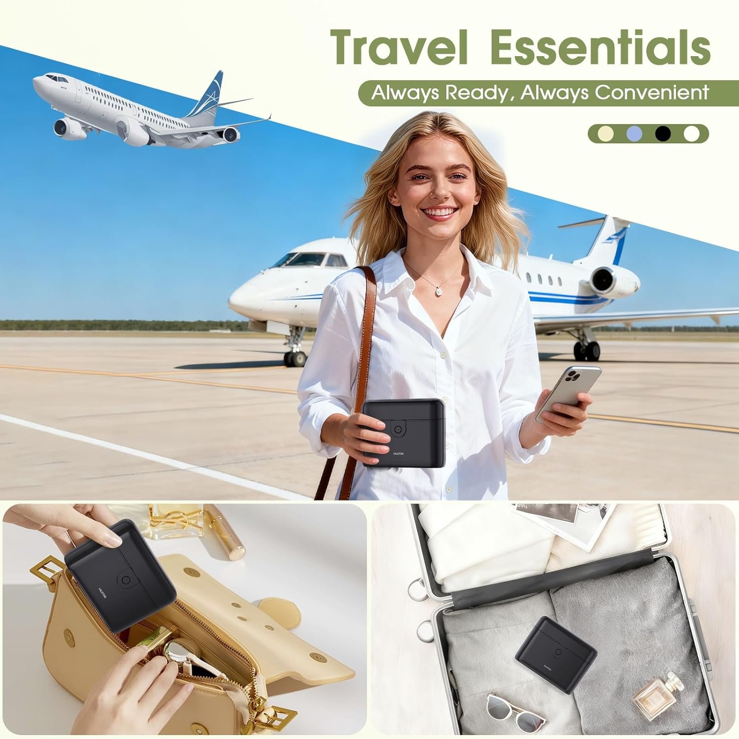 Private Label Travel Bottles with Case 4x2oz TSA Approved Leak-Proof Press to Unlock Custom Logo Compact Portable Toiletries Supplier (Black)