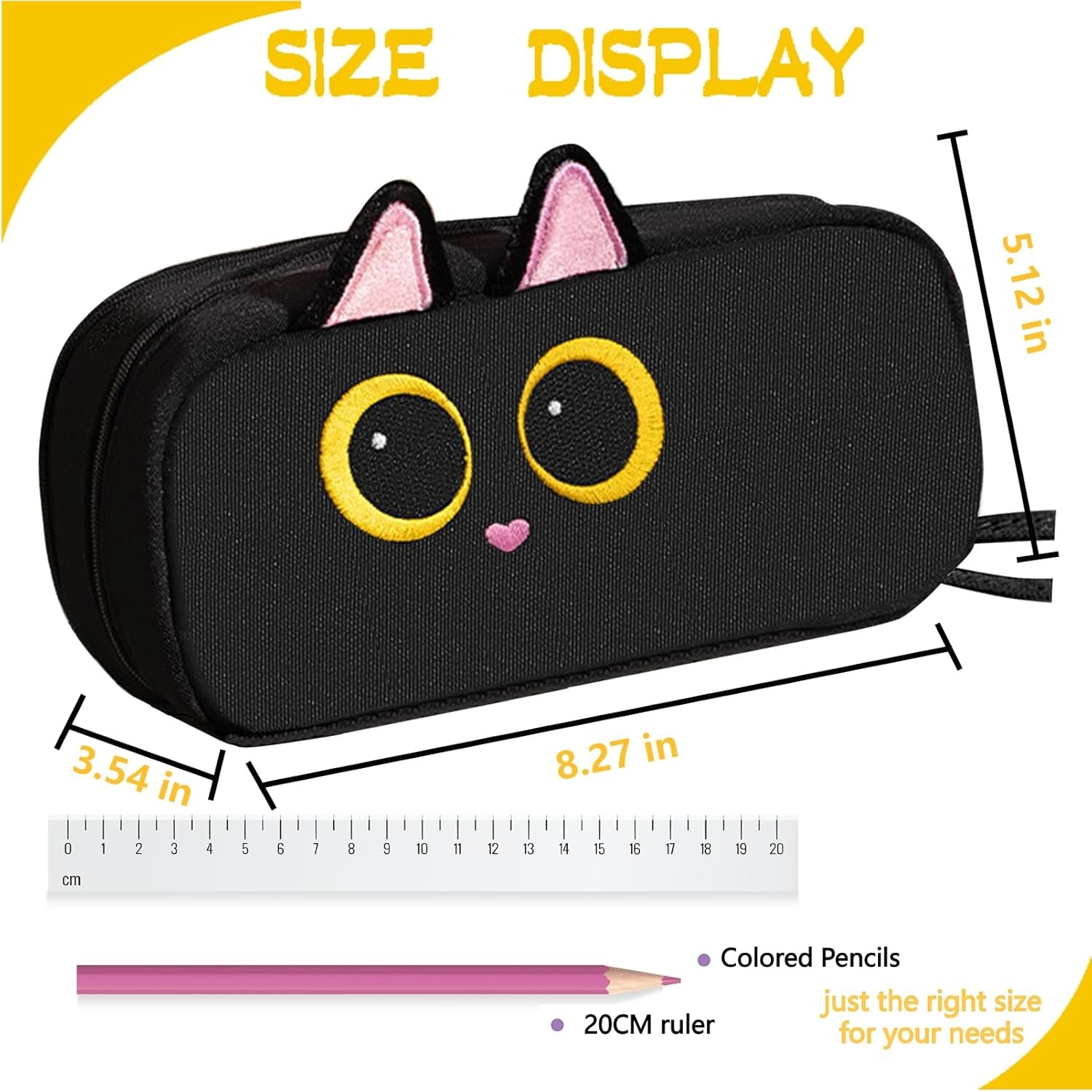 Private Label Large Capacity Pencil Case Pouch Custom Logo Embroidered Black Cat Design Portable School Supplies Bag Manufacturer for Kids Teens Students Gift for Girls