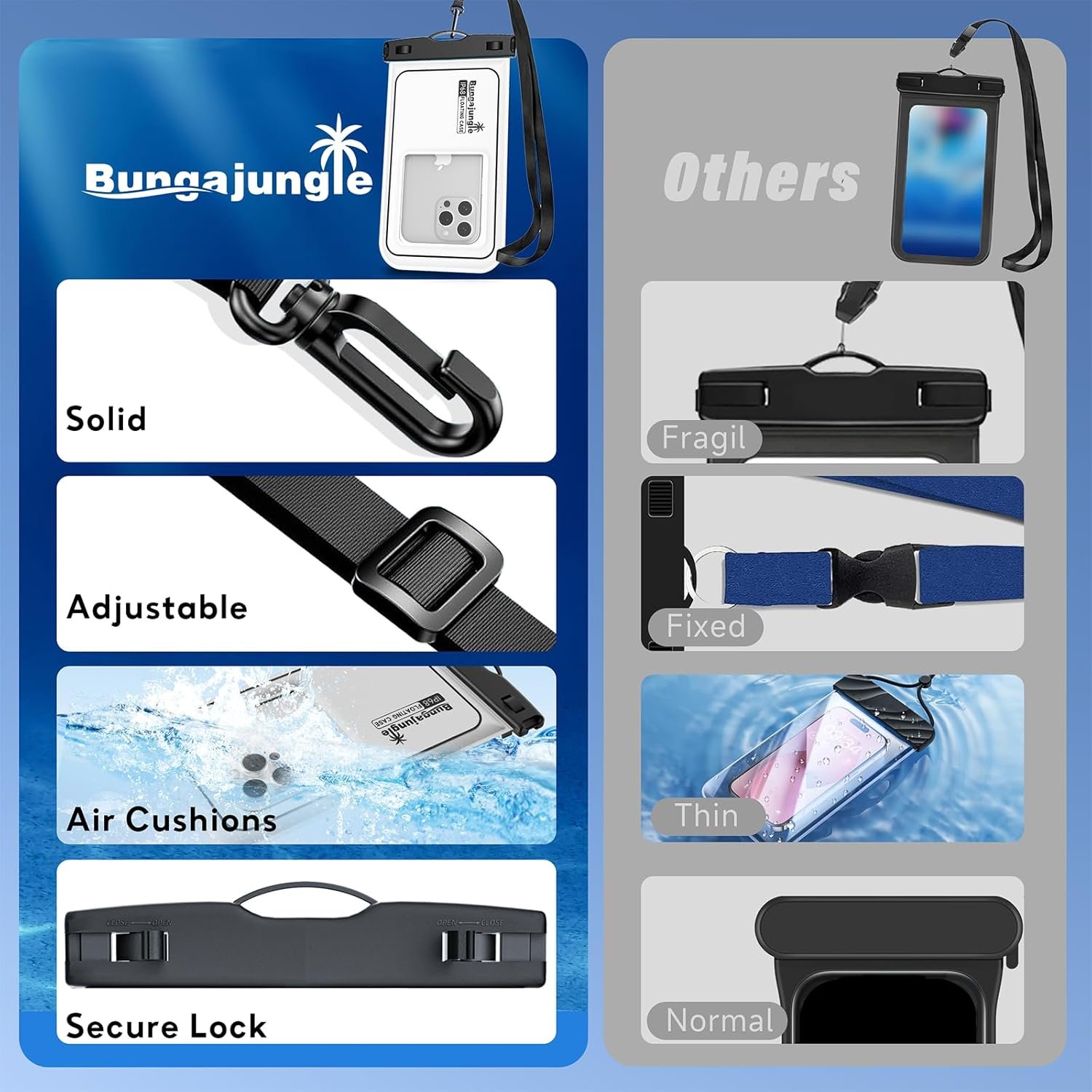 Private Label 2 Pack IP68 Floating Waterproof Phone Pouch Dry Bag Beach Cruise Essentials 2026 with Adjustable Lanyard Custom Logo for iPhone 17 16 15 Pro Max Galaxy S24 S23 Manufacturer Black White