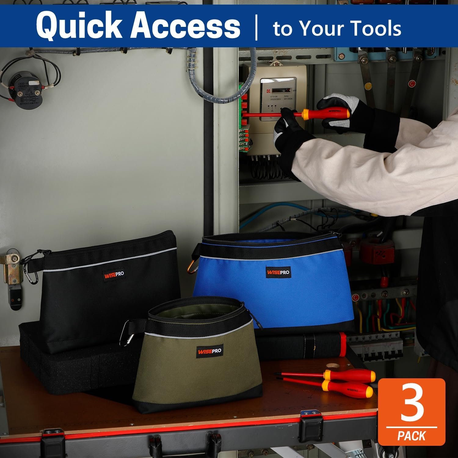 Private Label Zipper Tool Pouches Manufacturer Multi-Purpose Utility Organizer Bags for Small Hand Tools Screws Nails Hardware Pliers Wrenches Custom Logo Storage Pouch Set for Electricians Plumbers HVAC Mechanics