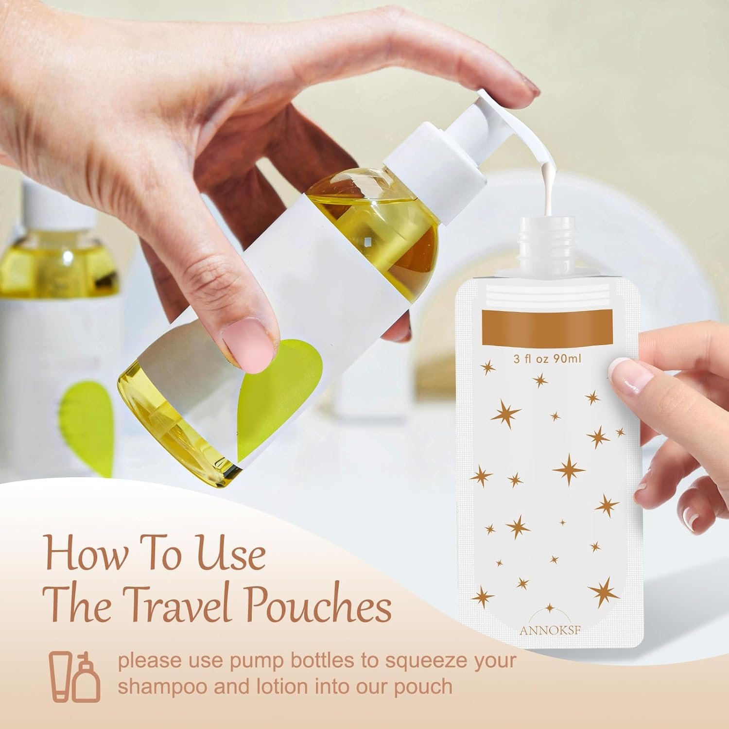 Custom Logo 8 Pack Travel Pouches for Toiletries Refillable Squeeze 3oz Leak Proof Private Label Shampoo and Conditioner Manufacturer