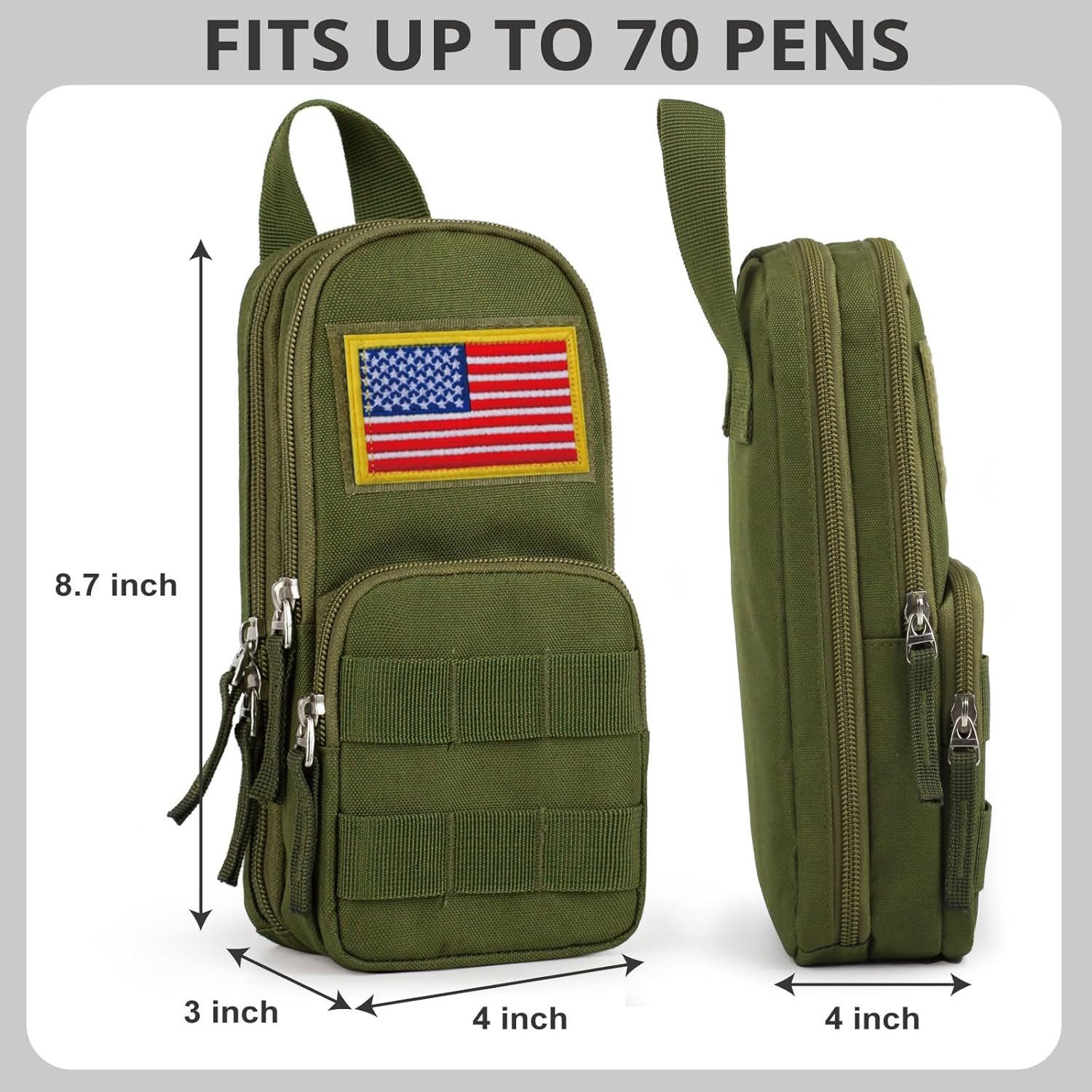 Private Label Large Capacity Tactical Pencil Case Pen Pouch Organizer Canvas Pencil Bag with Handle and Custom Logo for Teen Boys School Supplies Manufacturer - Green