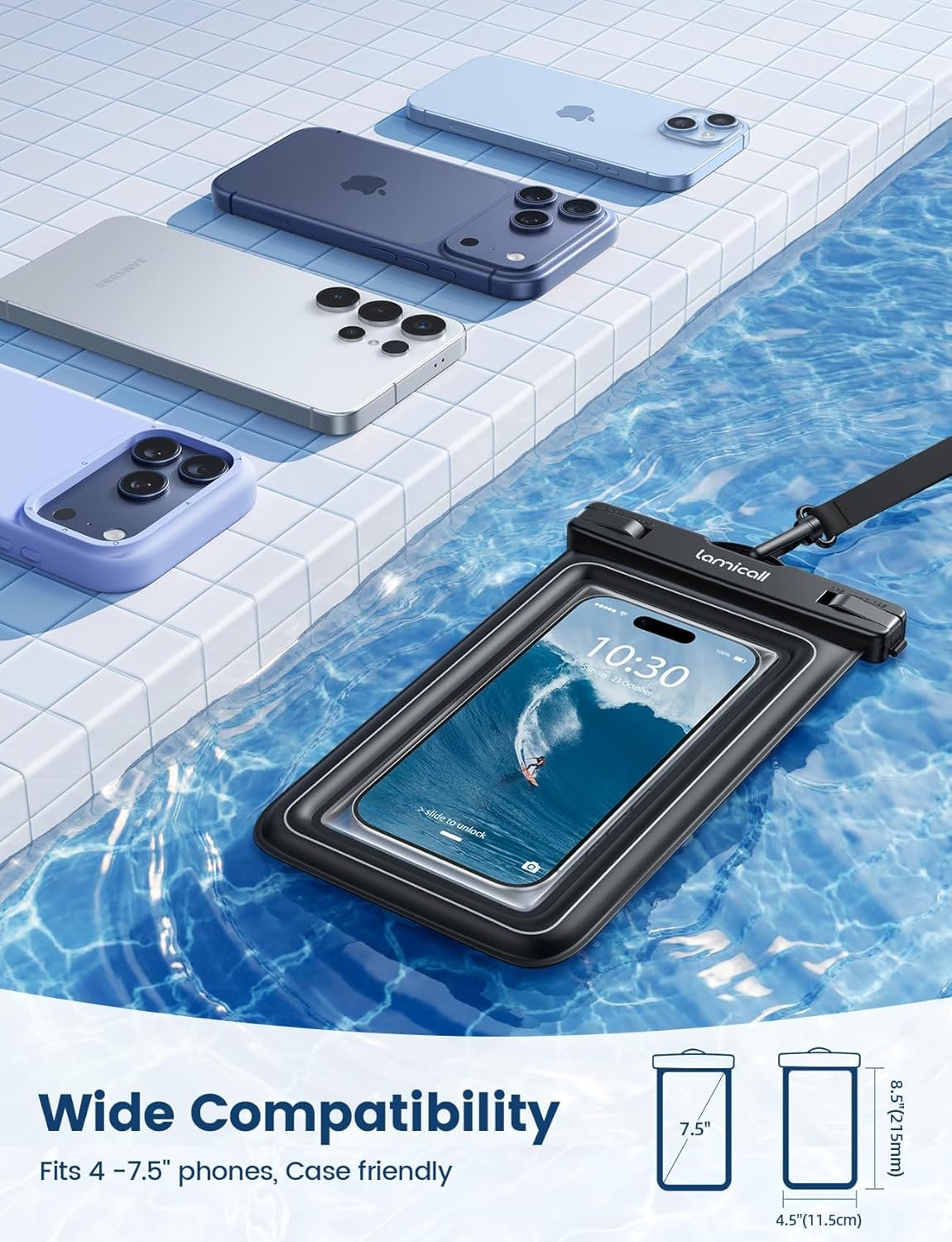 Private Label IP68 Floating Waterproof Phone Pouch [2 Pack][Anti-Pop Lock] Dustproof Dry Bag Case with Custom Logo Lanyard Beach Cruise Essentials for iPhone 17 16 15 Pro Max Galaxy S25 4-7.5 Inch - Manufacturer