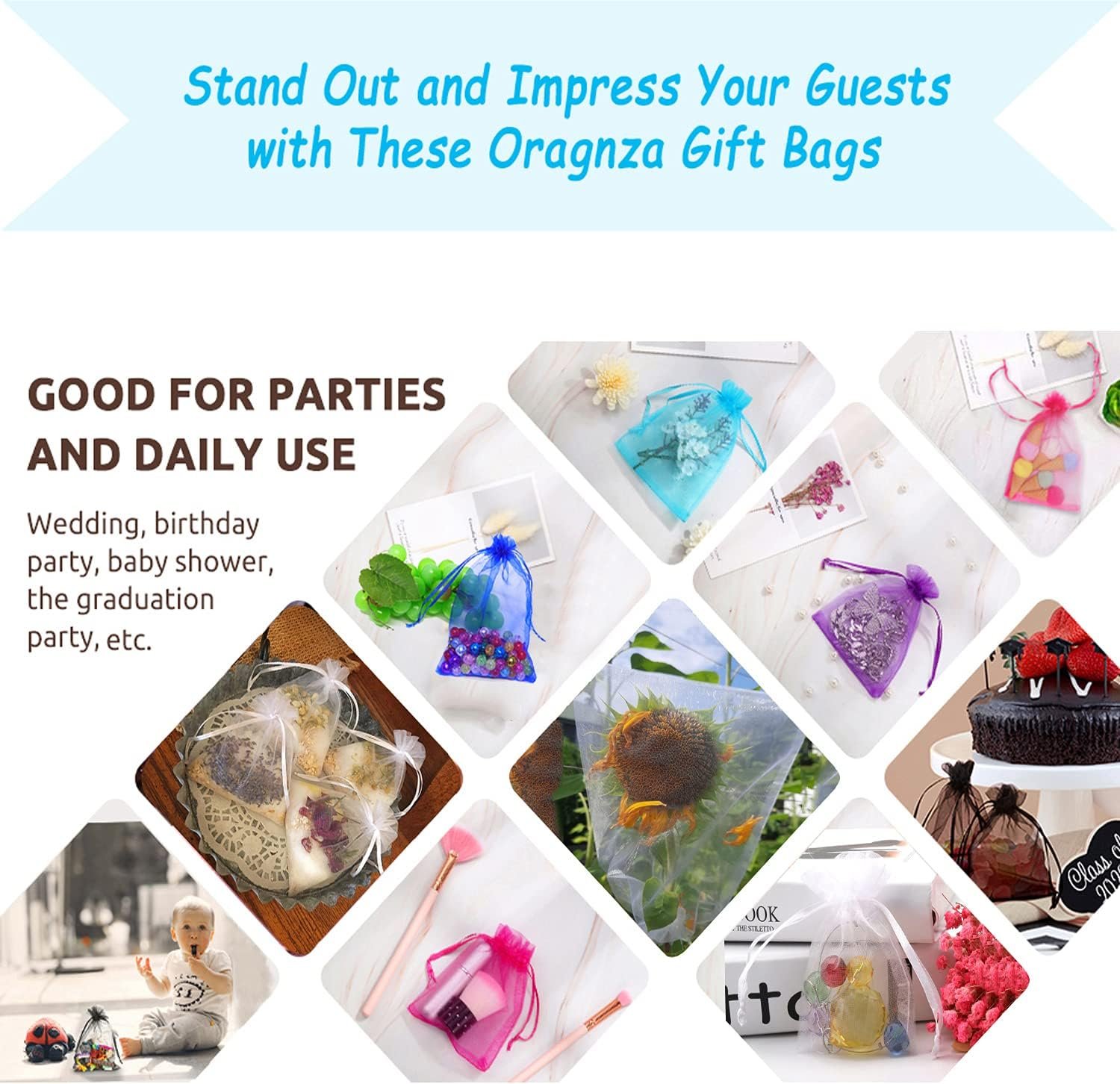 Custom Logo 3x4 Inch White Organza Bags 50Pcs Small Sheer Drawstring Private Label Mesh Pouches for Wedding Party Favor Jewelry Gift Christmas Candy Supplier