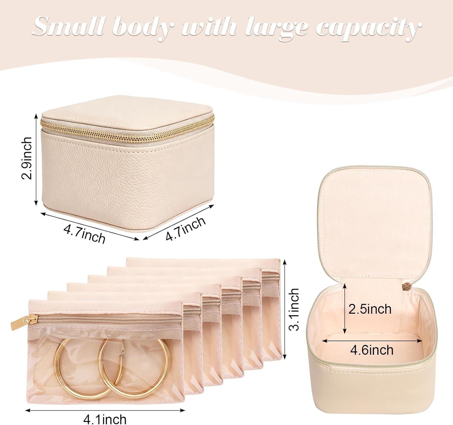 Manufacturer of Small Travel Jewelry Case Custom Logo Organizer Box with 6 Velvet Zipper Pockets Private Label Portable Storage Bag for Rings Earrings Necklaces Birthday Gifts for Women