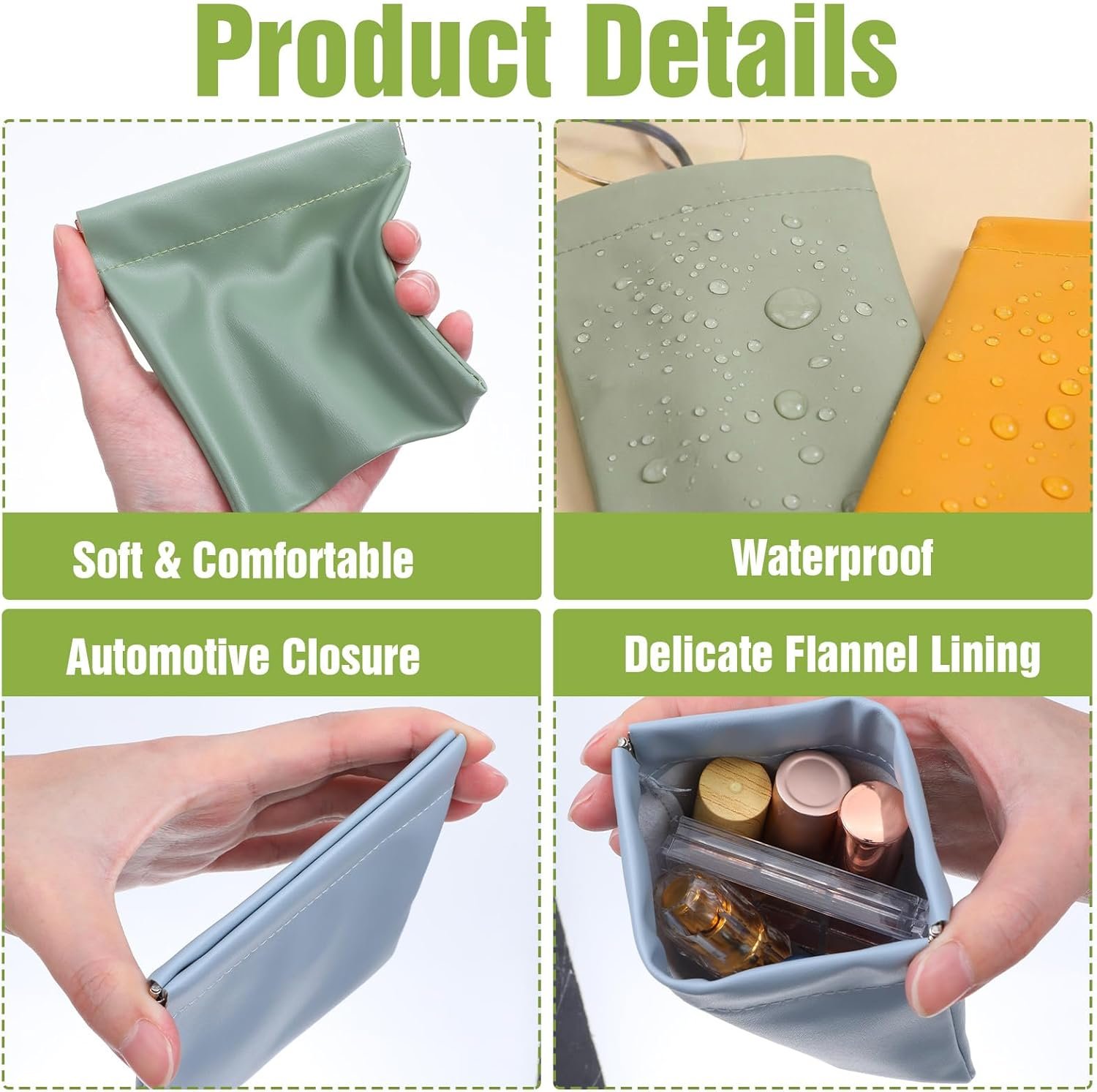 Custom Logo 32 Pcs 6.9 Inch Snap Closure Pouches Squeeze Coin Purse Private Label Waterproof Portable Mini Makeup Bag No Zipper Self-Closing Cosmetic Bag Supplier for Women Jewelry Lipstick Headphones