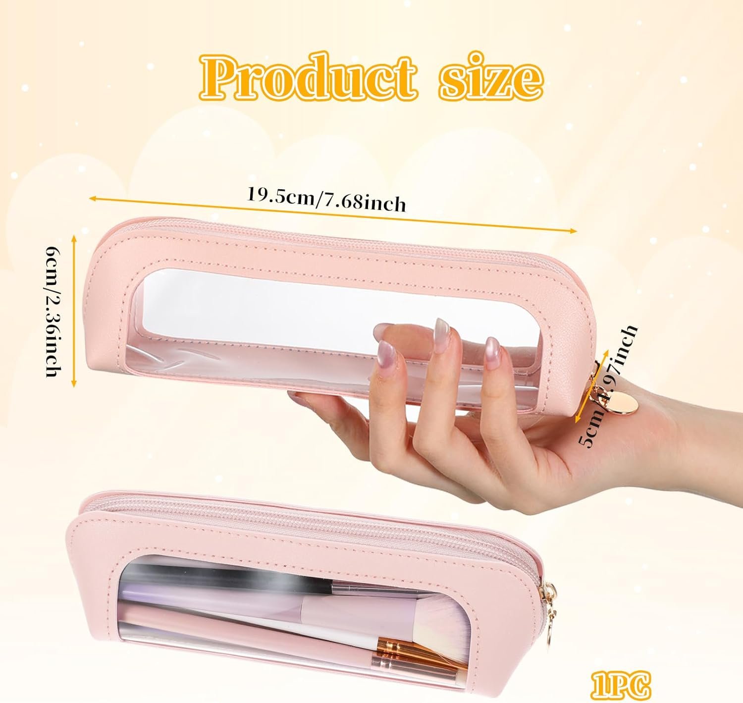 Manufacturer Small Clear PU Leather Makeup Brush Bag, Custom Logo Portable Zipper Pouch, Private Label Multi-use Cosmetic Organizer for Women (Pink)