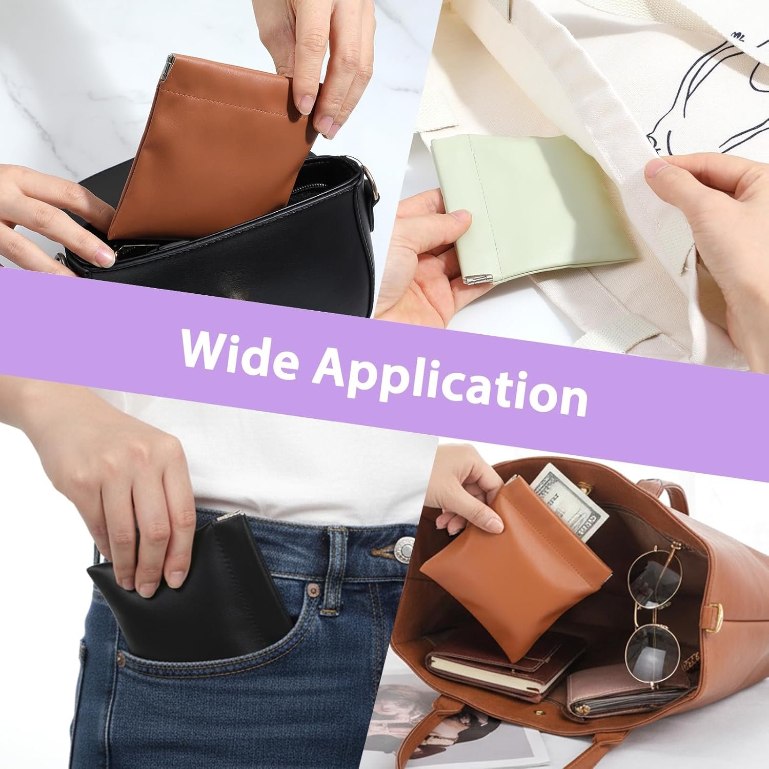 Private Label 6Pcs Purse Organizer Pouches 6 Sizes Snap Closure Leather, Custom Logo Portable Waterproof Makeup Bags Manufacturer for Cosmetics Headphones Jewelry Mix Colors