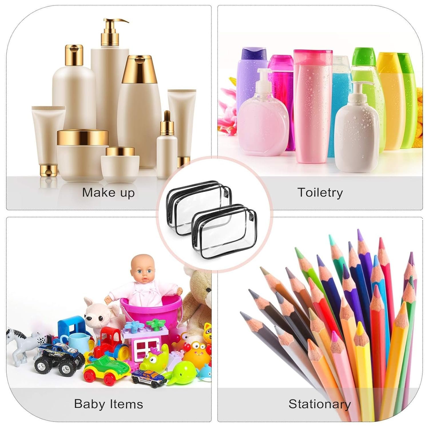 Private Label 12 Pieces Clear PVC Zipper Makeup Bags Cosmetic Storage Pouches Waterproof Travel Toiletries Cases Medium Black with Custom Logo Direct Supplier