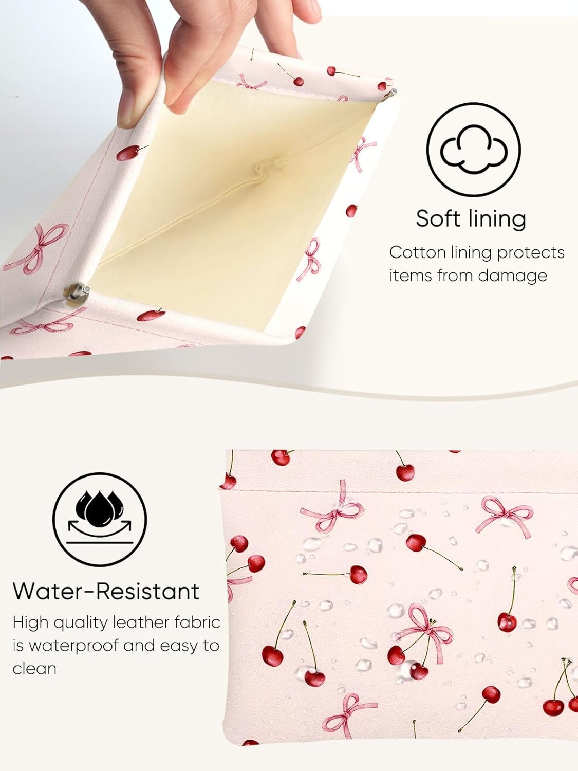 Private Label Red Cherry Bow Pink Leather Small Makeup Pouch Set for Women Custom Logo Waterproof Cherries Cosmetic Bags Pouches for Purse Aesthetic Travel Toiletry Bag Manufacturer