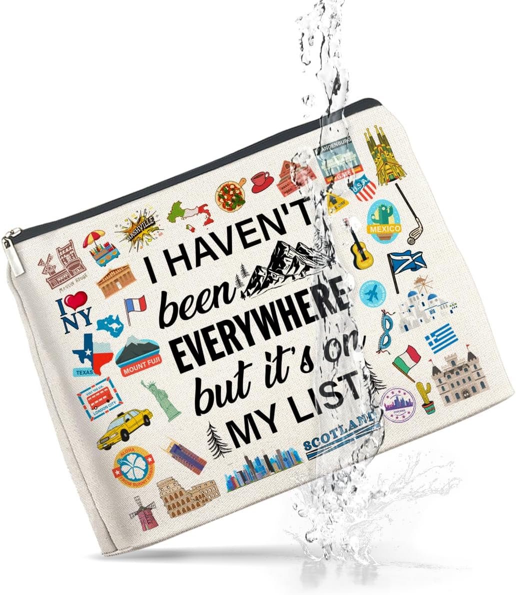 Private Label Travel Gifts Makeup Bag Custom Logo for Women Travelers Adventure I Haven't Been Everywhere But It's on My List Zipper Pouch Manufacturer