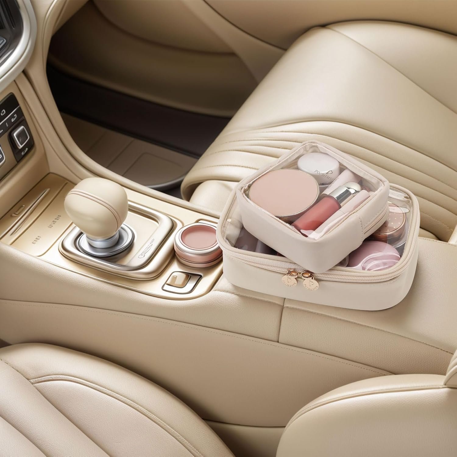 Factory Mini Makeup Bag Private Label Small Cosmetic Travel Essentials Organizer TSA Approved Toiletry Bag Clear Makeup Pouch for Women Beige Custom Logo