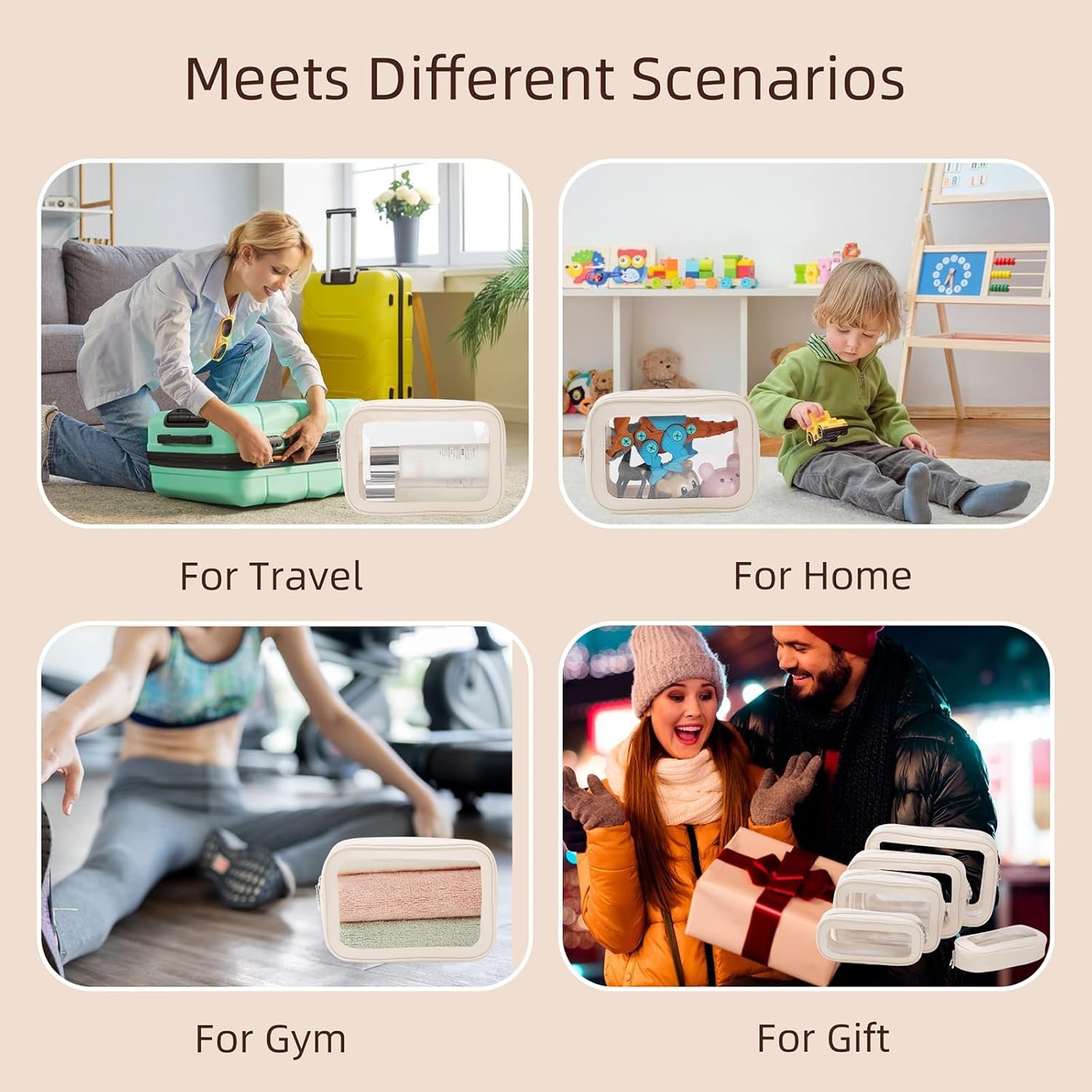 Private Label 5PCS Clear Diaper Bag Organizer Pouch Set TSA Approved Waterproof Toiletry Cosmetic Bags with Zipper Custom Logo Purse Travel Organizer Pouches for Women and Kids Manufacturer