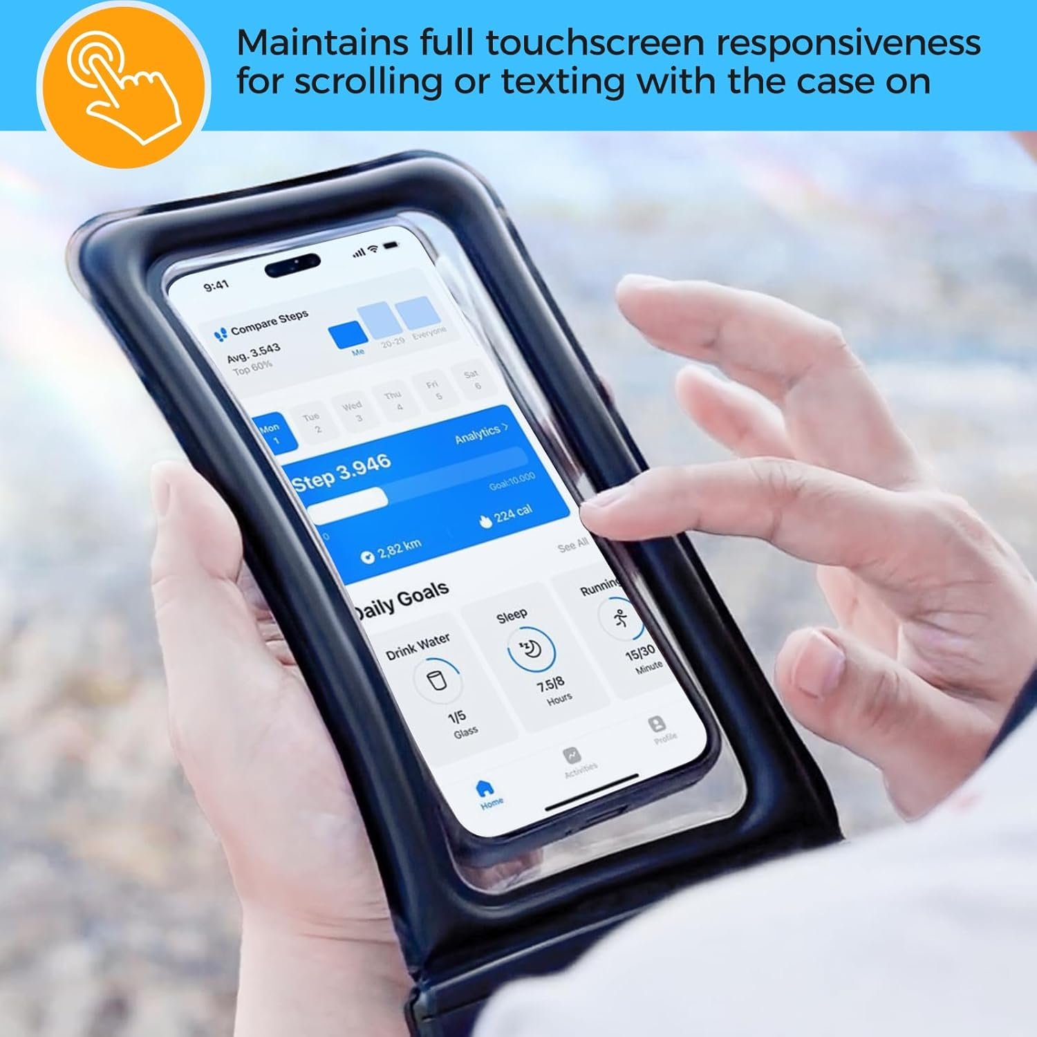 Private Label 2 Pack Floating Waterproof Phone Pouch IPX8 Universal Dry Bag with Custom Logo Fits iPhone 17/16/15/14/13 Series Galaxy S24/S23/S22 Pixel 8/7 (Up to 7”) Touchscreen Underwater Snow Protection Manufacturer Black