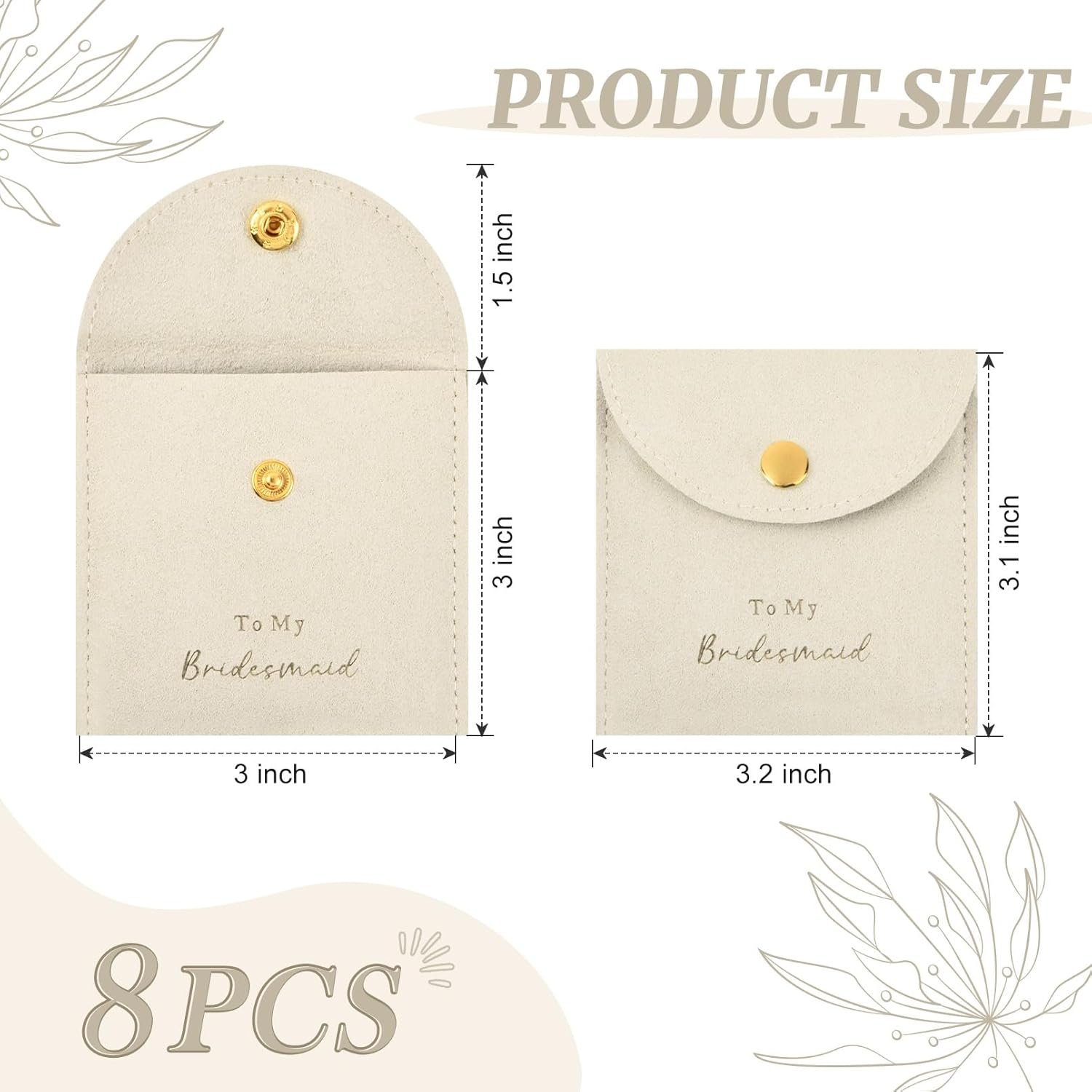 Custom Logo Set of 8 Small Velvet Jewelry Bags with Button Private Label Bridesmaid Proposal Gifts for Bracelet Earring Necklace Packaging Bridal Party Favors Factory Beige