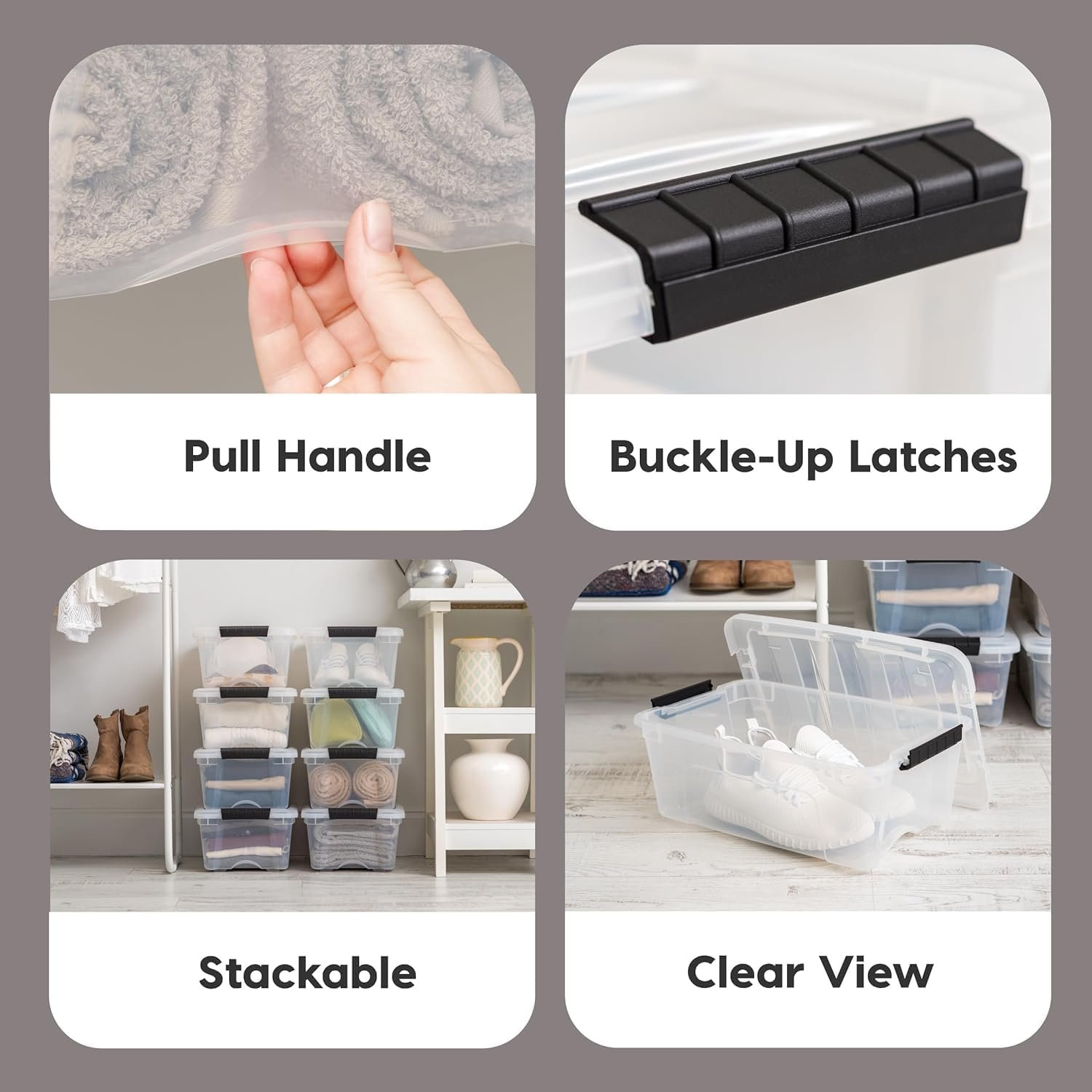 Private Label 13 QT Plastic Storage Box with Lid and Latches 6 Pack BPA-Free See-Through Durable Nestable Stackable Containers Secure Pull Handle with Custom Logo Clear from Manufacturer