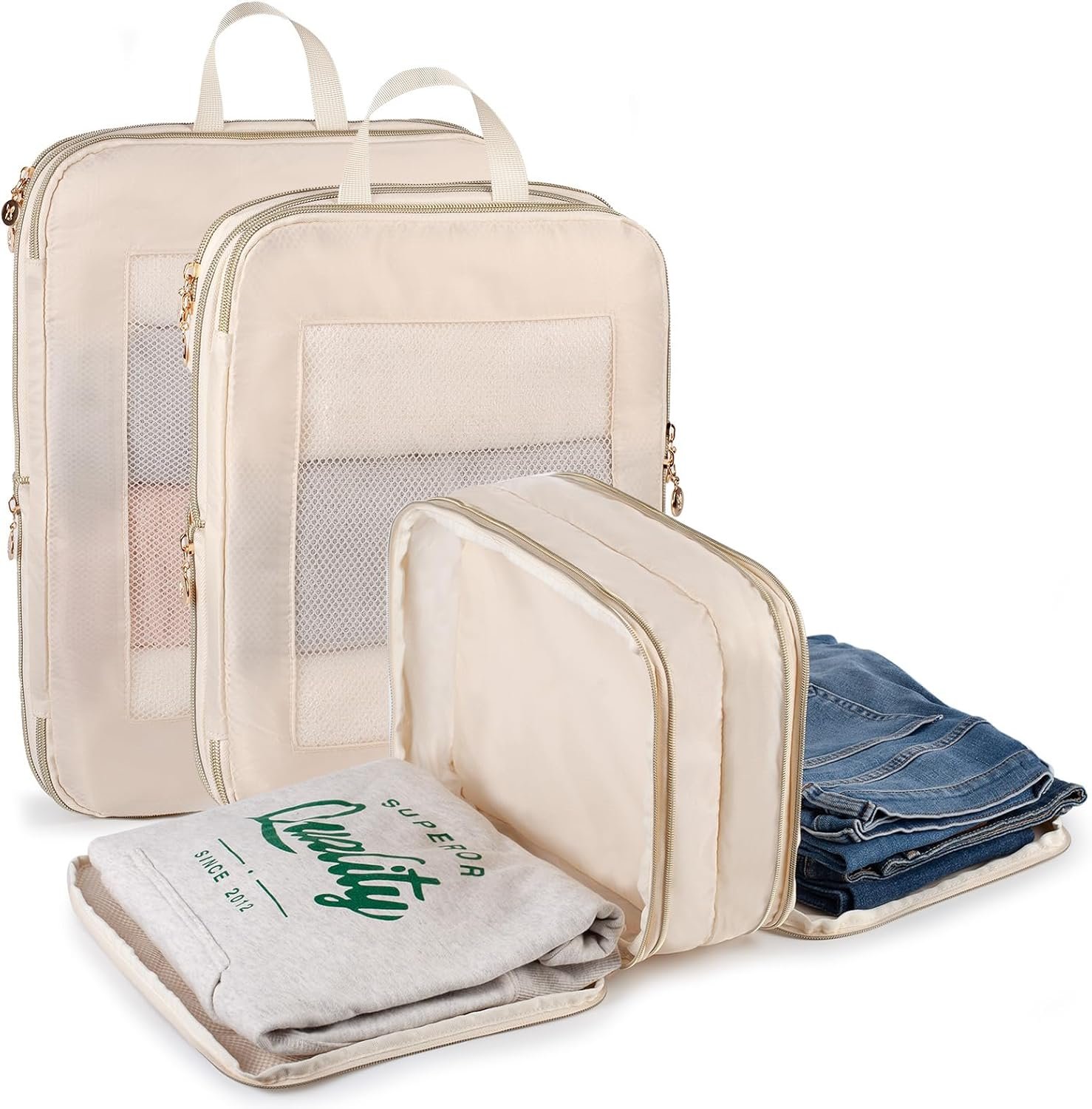 Private Label Expandable Double-Sided Compression Packing Cubes 3-Piece Set Lightweight Double Deck Organizer Bags for Carry-On Luggage Backpacks Suitcases Custom Logo Women Travel Accessories for Separating Clean and Dirty Clothes Manufacturer