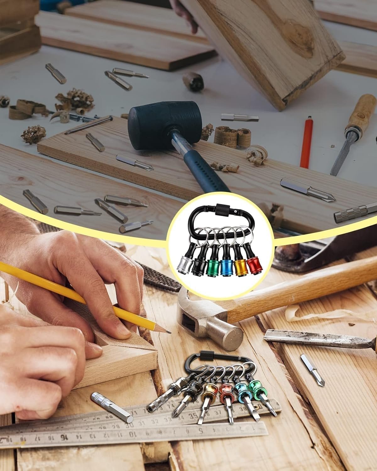 Private Label 6pcs 1/4 Inch Hex Shank Aluminum Alloy Screwdriver Bit Holder Push to Unlock Light-Weight Quick-Change Extension Bar Keychain Drill Screw Adapter Custom Logo Portable Black Carabiner Manufacturer