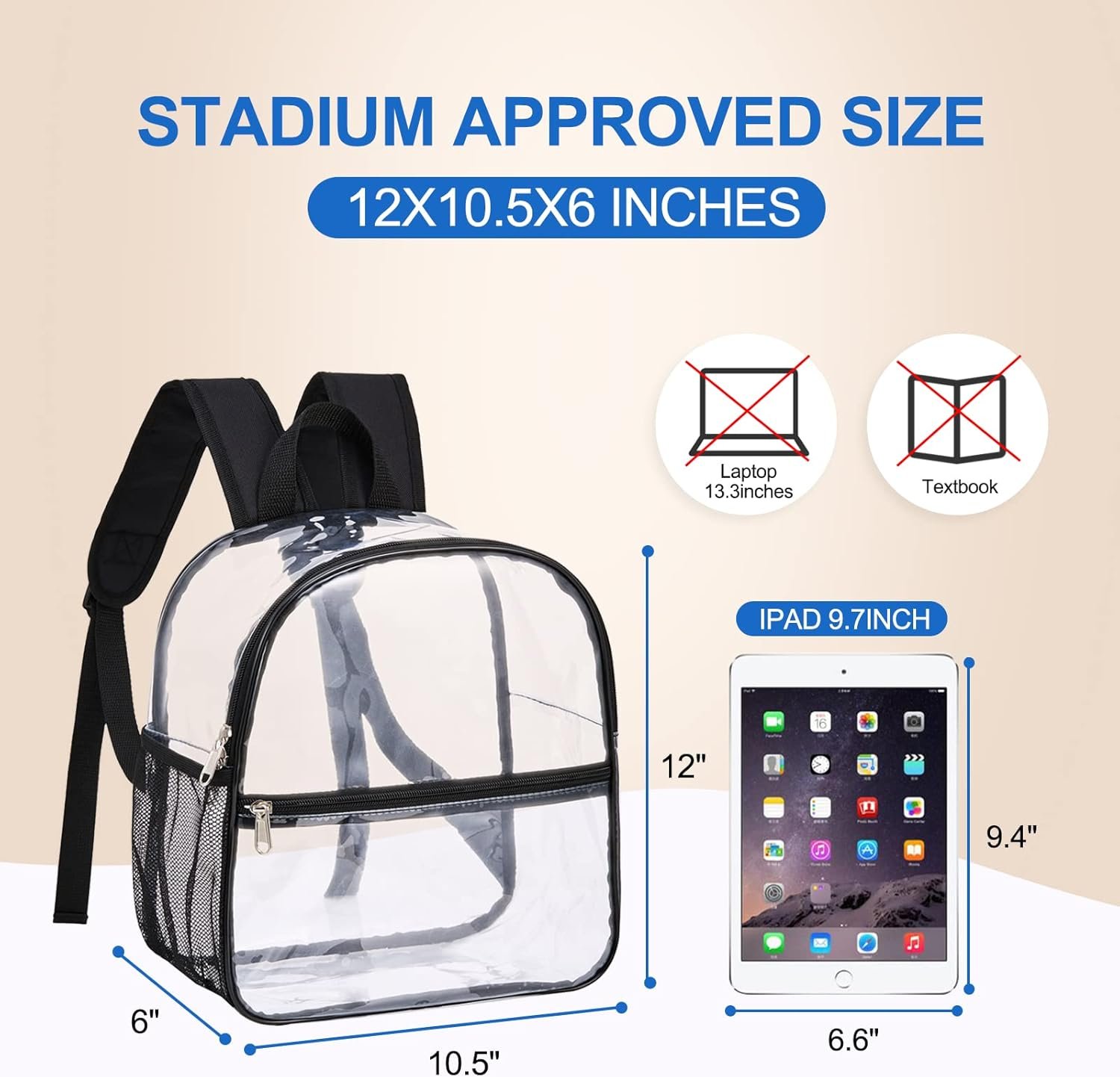 Custom Logo Stadium Approved Clear Backpack 12×6×12 Private Label Waterproof Bag for Concerts Sports Events Manufacturer