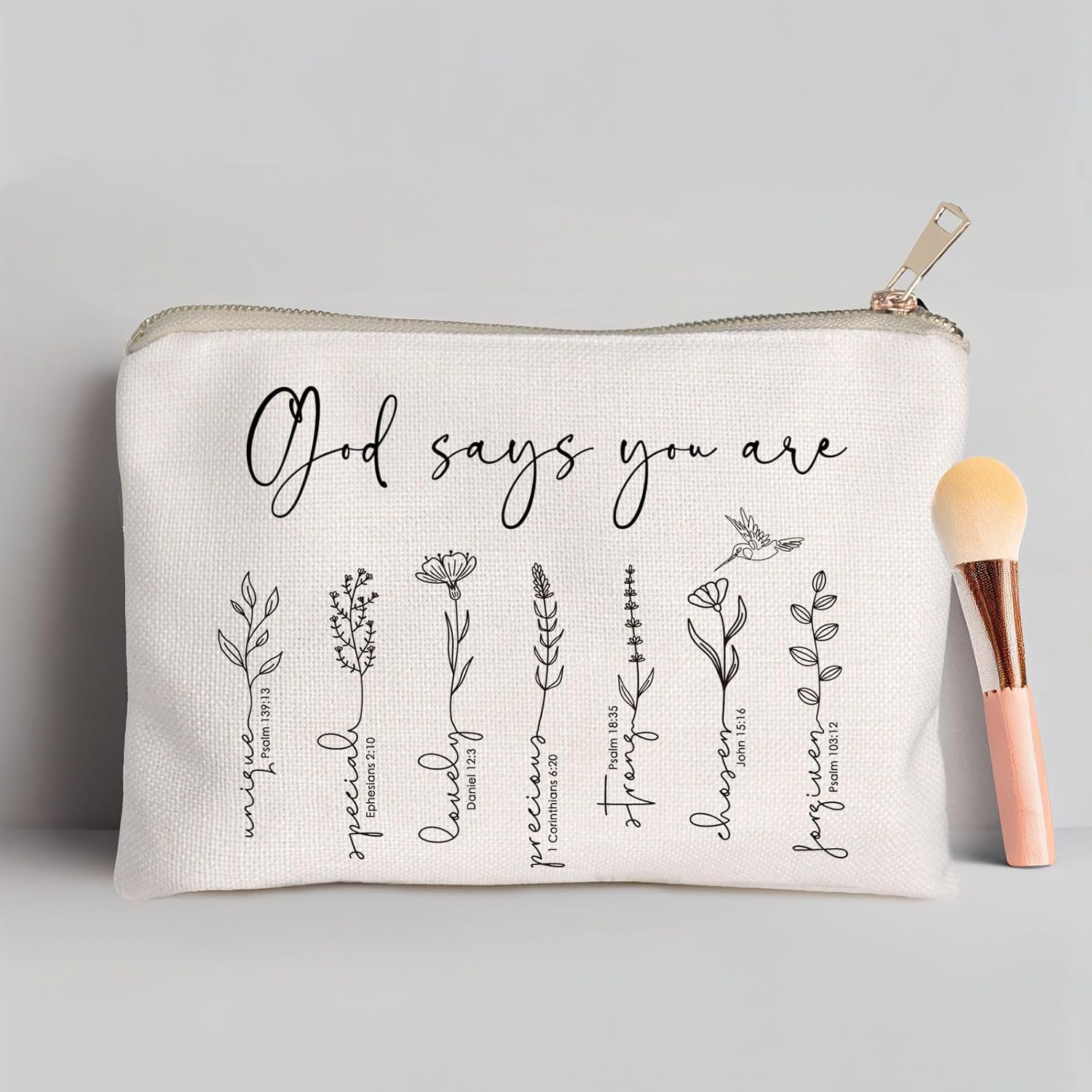 Custom Logo God Says You Are Cosmetic Bag Christian Bible Verse Floral Makeup Case for Women Private Label Inspirational Christmas Affirmations Gift Manufacturer