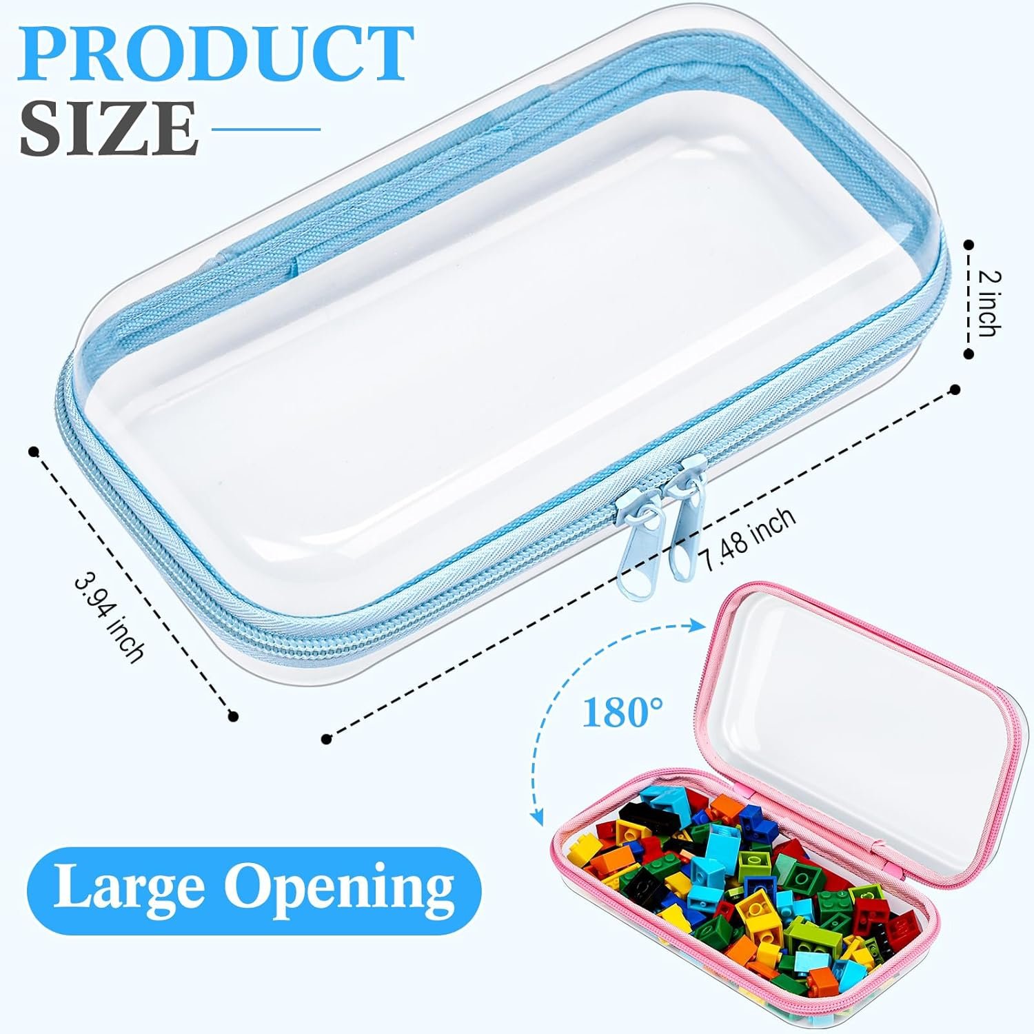 Private Label 4 Pcs Hard Clear Zipper Makeup Bags Transparent Plastic Storage Pouches for Cosmetics Snacks Building Blocks Puzzles Custom Logo 7.5 x 3.9 x 2 in Multicolor Manufacturer