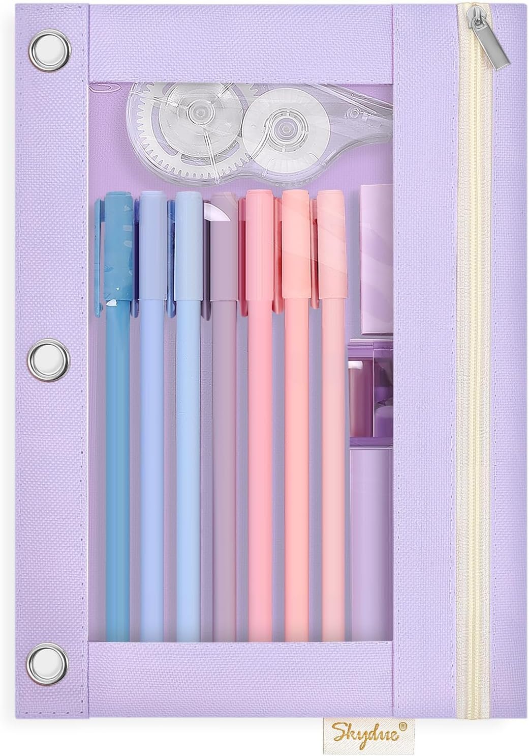 Custom Logo 3 Ring Zipper Pencil Pouch Clear Window Bag for Girls Boys Binder Private Label Manufacturer