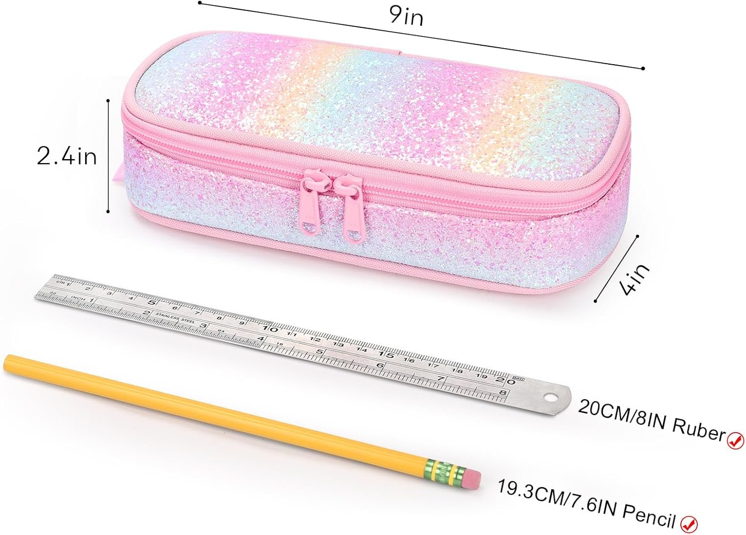 Custom Logo Girls Multi-Slot Pencil Case for Kids Private Label Pink Blue Rainbow Supplier