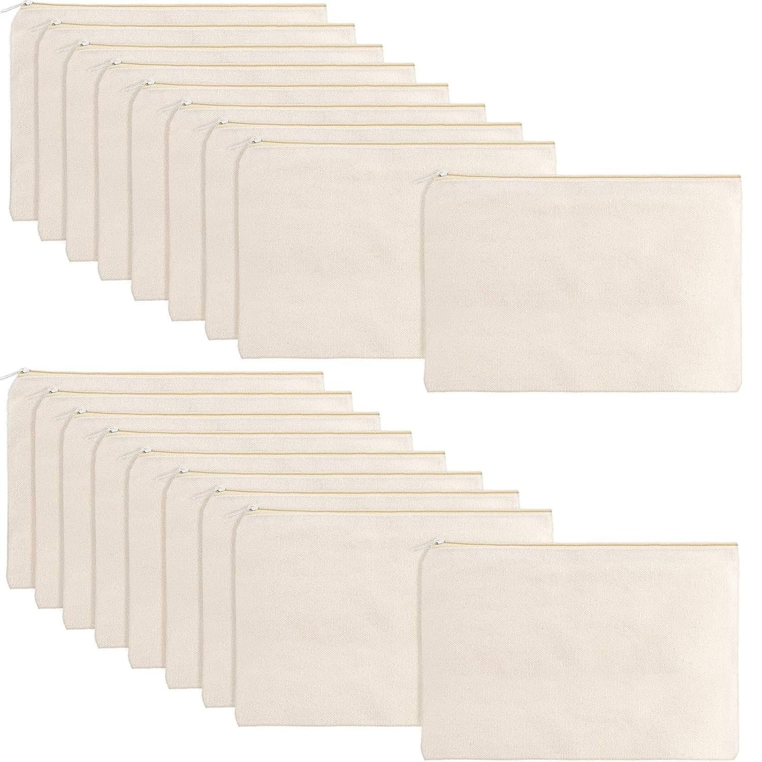 Private Label 16 Pack Blank Canvas Zipper Pouches Bulk Plain Cosmetic Makeup Bags for Sublimation DIY Crafts Custom Logo Multipurpose Travel Toiletry Stationery Storage Organizers (M,Beige) Manufacturer