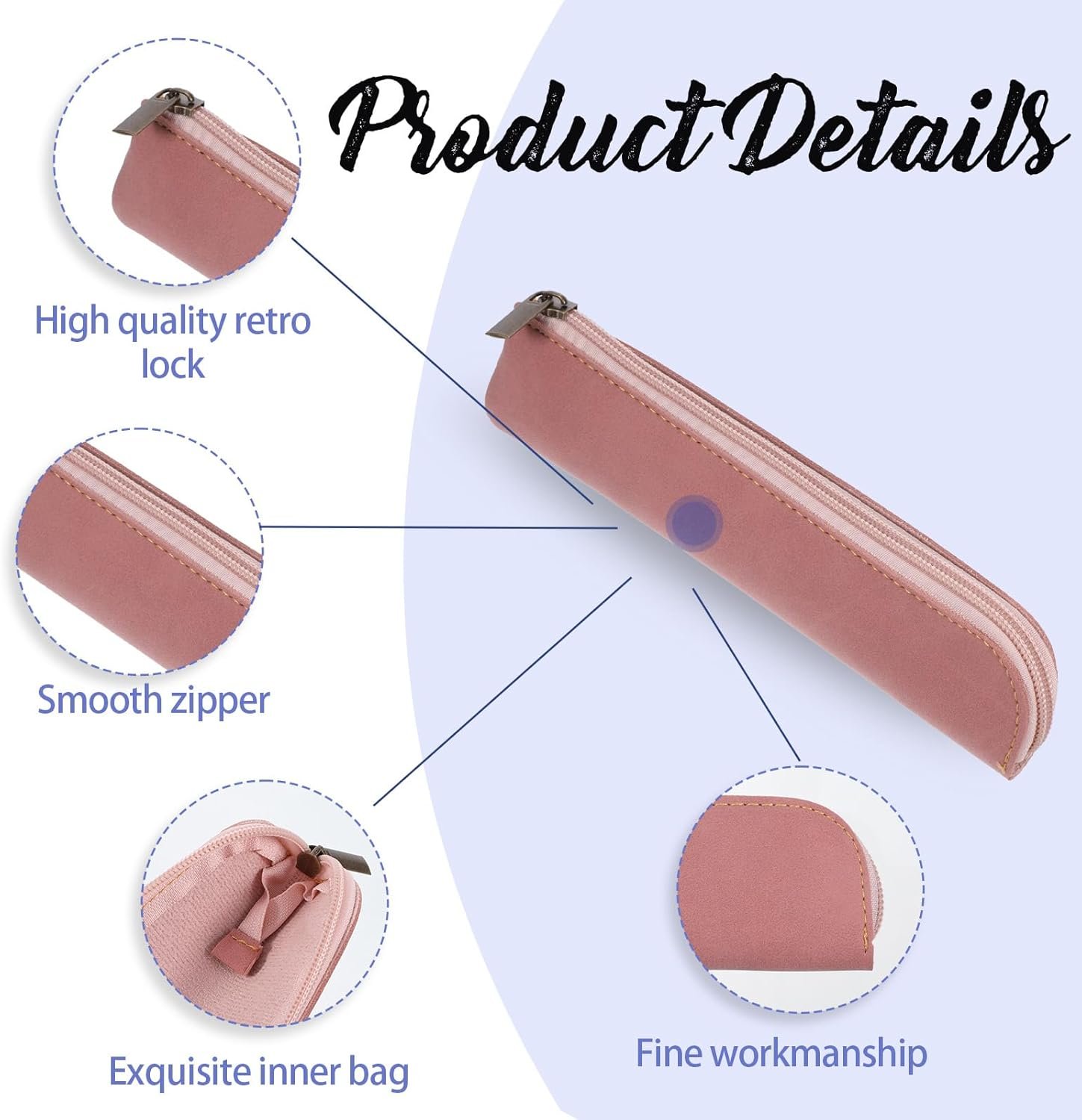 Custom Logo Leather Pencil Pouch 2 Pcs Slim Portable Small Pencil Case Soft Flat Pen Bag with Zipper Private Label Makeup Lipstick Case for Women Men Home Office Travel Manufacturer (Black Pink)
