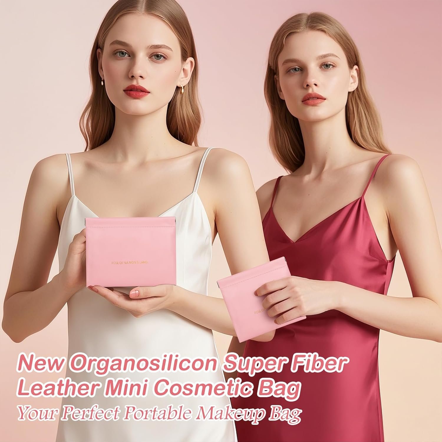 Custom Logo Makeup Bag for Purse PU Leather Large & Small Makeup Pouch Set Portable Cosmetic Bags Waterproof Squeeze Top Coin Purse Private Label Travel Organizer for Makeup Lipstick Jewelry Earbuds Pink Supplier