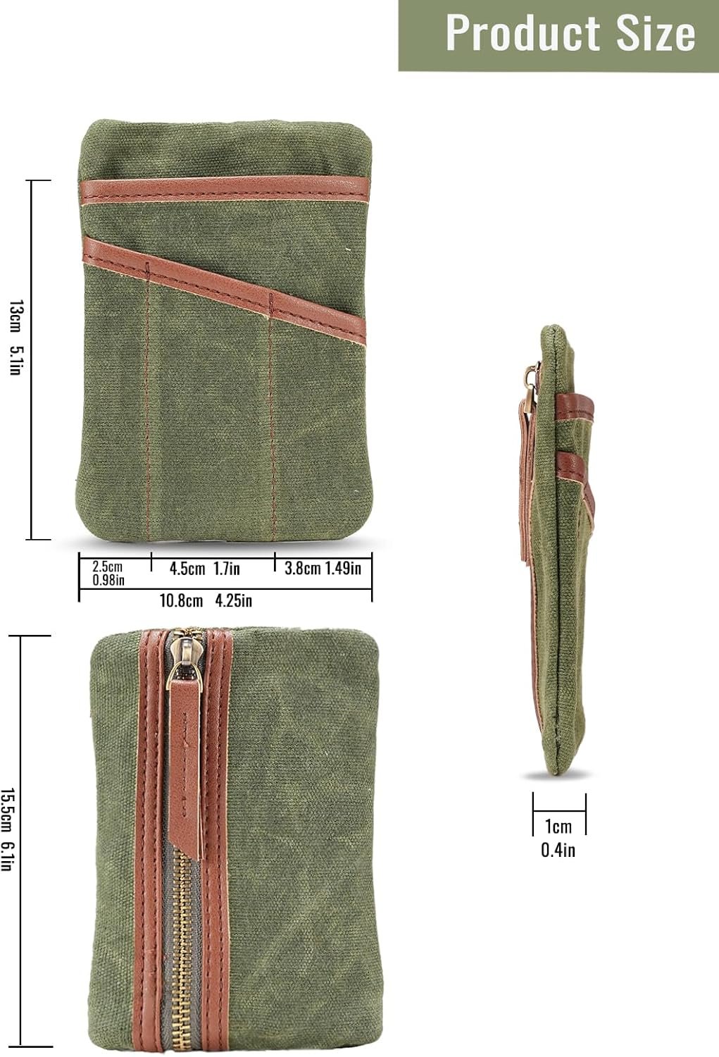 Custom Logo Waxed Canvas Compact EDC Pocket Organizer Private Label Zippered Pocket Pouch for Men Mini Organizer for Change Notebook Tactical Pen Flashlight Manufacturer