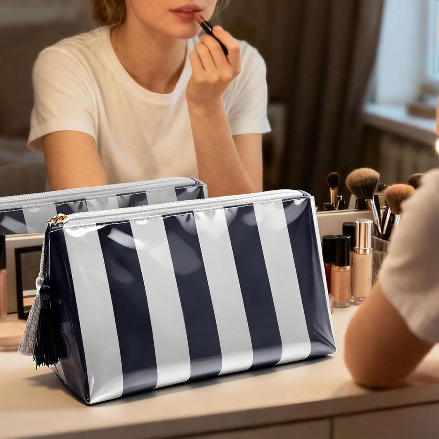 Custom Logo Small Clear Coated Cosmetic Bags Private Label Waterproof Travel Makeup Organizer Zipper Pouch Manufacturer for Women Girls Purse Beach Summer Vacation Essentials Gifts