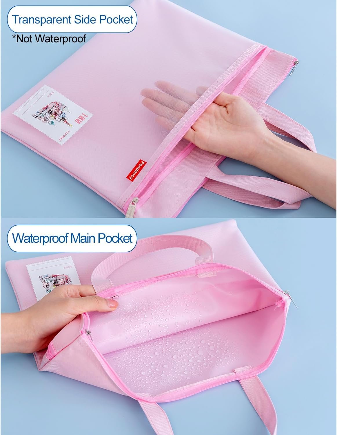 Private Label Mesh Zipper Pouch 11x13.7 in Large Double Pocket Waterproof File Bag with Handle Custom Logo A4 Size Foldable Document Storage Manufacturer for Puzzle Project Cross Stitch Travel Office Pink