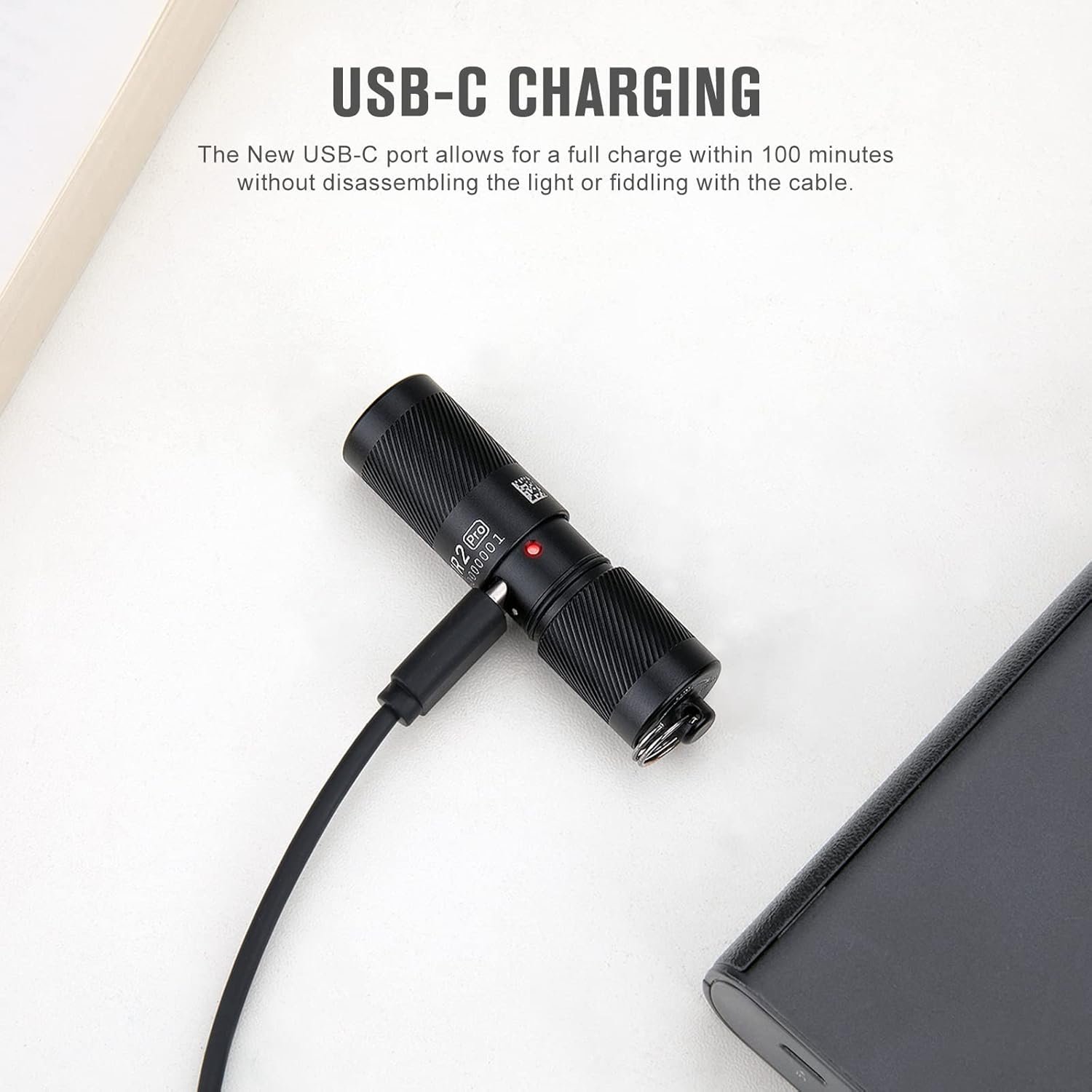 Private Label 180 Lumens EDC Rechargeable Keychain Flashlight Slim Mini Handheld Light with Custom Logo Built-in Rechargeable Battery Type-C USB Cable for Everyday Carry Supplier Black
