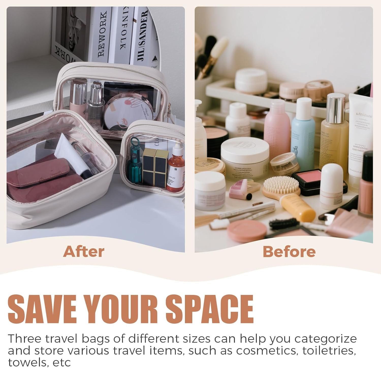 Custom Logo 3 Pack Travel Size Clear Toiletry Bag - Private Label Waterproof Makeup Organizer For Brushes & Eye Shadow - Manufacturer Gift Bags For Daily Use & Travel Essentials