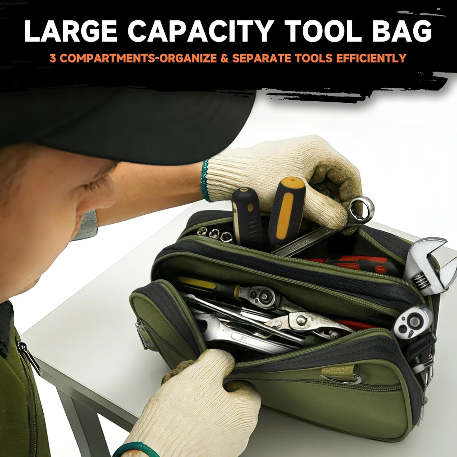 Custom Logo 2 Pack Small Tool Bag Zipper Tool Pouch 3 Compartments Waterproof Utility Organizer Private Label Manufacturer