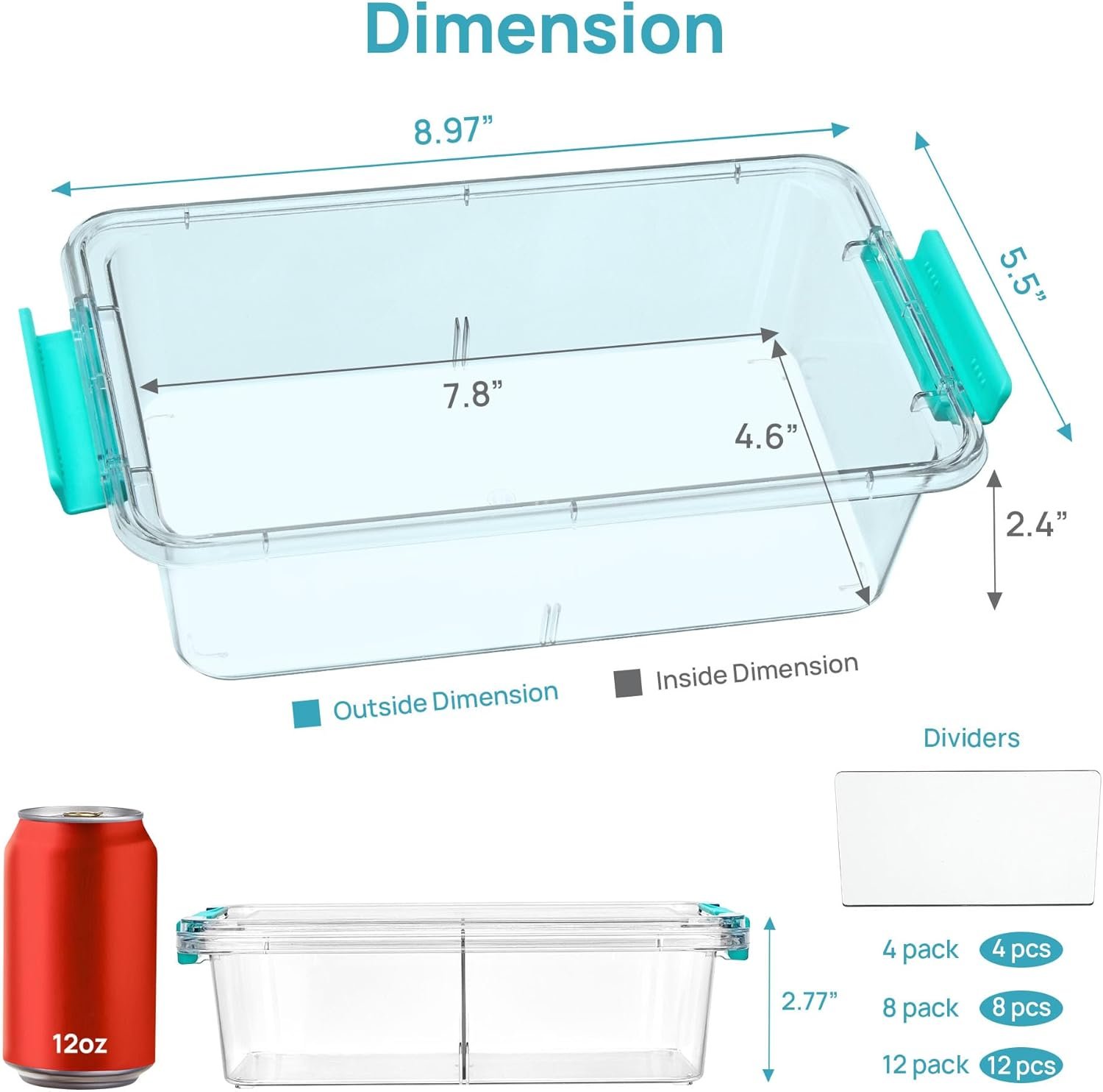 Private Label 8 Pack 1.5Qt Clear Plastic Pencil Box with Removable Divider, Custom Logo Pencil Holder for Pen Organizer, Small Stackable Containers with Lid from Supplier for Art Craft Sticker Scrapbook Office Supplies