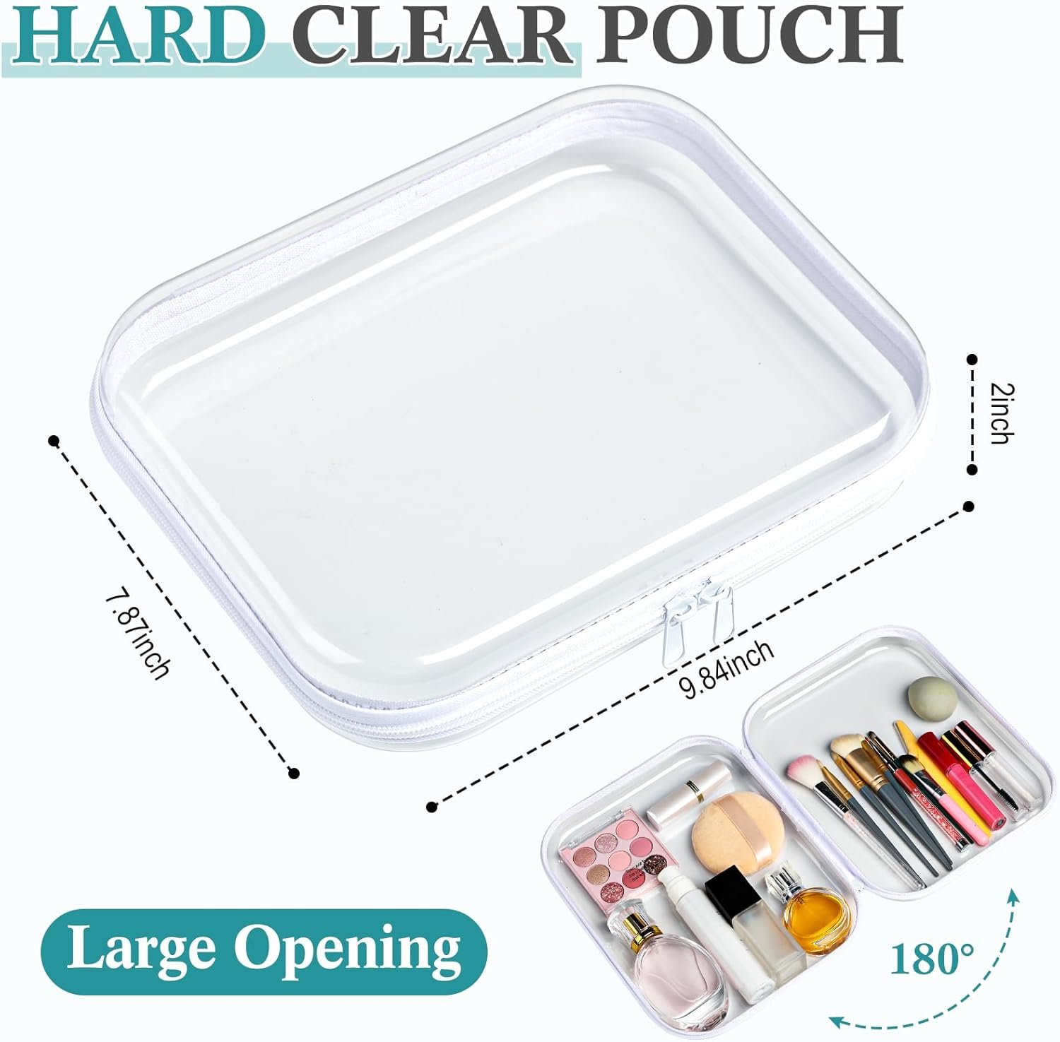Custom Logo 6 Pcs Clear Hard Plastic Zipper Pouches Transparent Makeup Pencil Toiletry Travel Organizer Bags Private Label Toy Diaper Storage Supplier White 9.84 x 7.87 x 2 Inch
