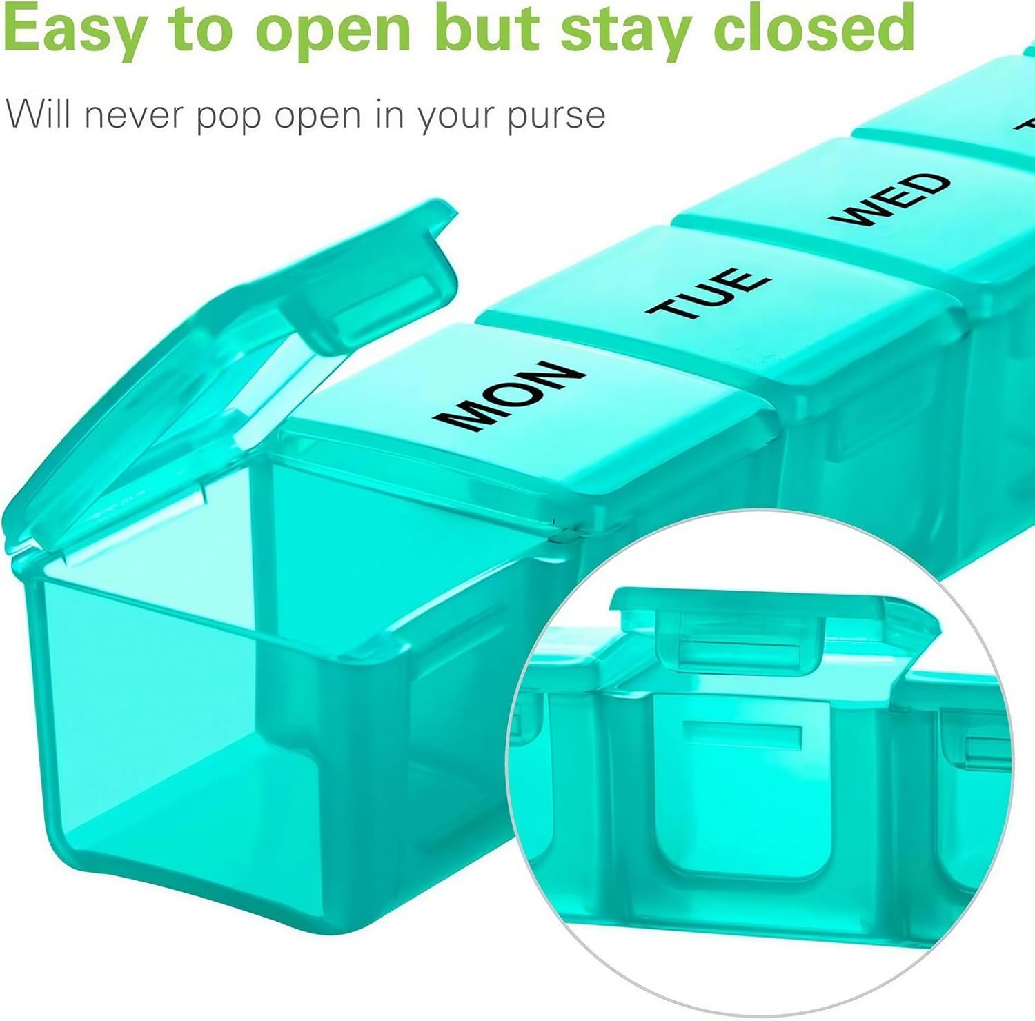 Custom Logo Large 2 Packs Weekly Pill Organizer Extra Large 7 Day Travel Pill Box Private Label Supplier for Vitamins Supplements Medications Blue+Green